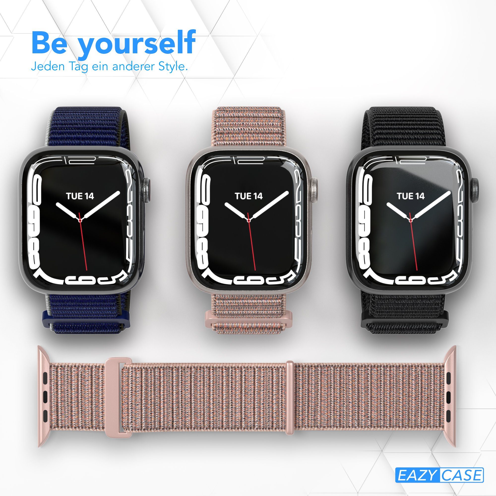 EAZY CASE Uhrenarmband Nylon Band für iWatch 11 10 9 8 7 6 5 4 3 2 SE Ultra, Klettverschluss Wechselband Stoff Apple Watch 38mm-42mm Sportband Rosé