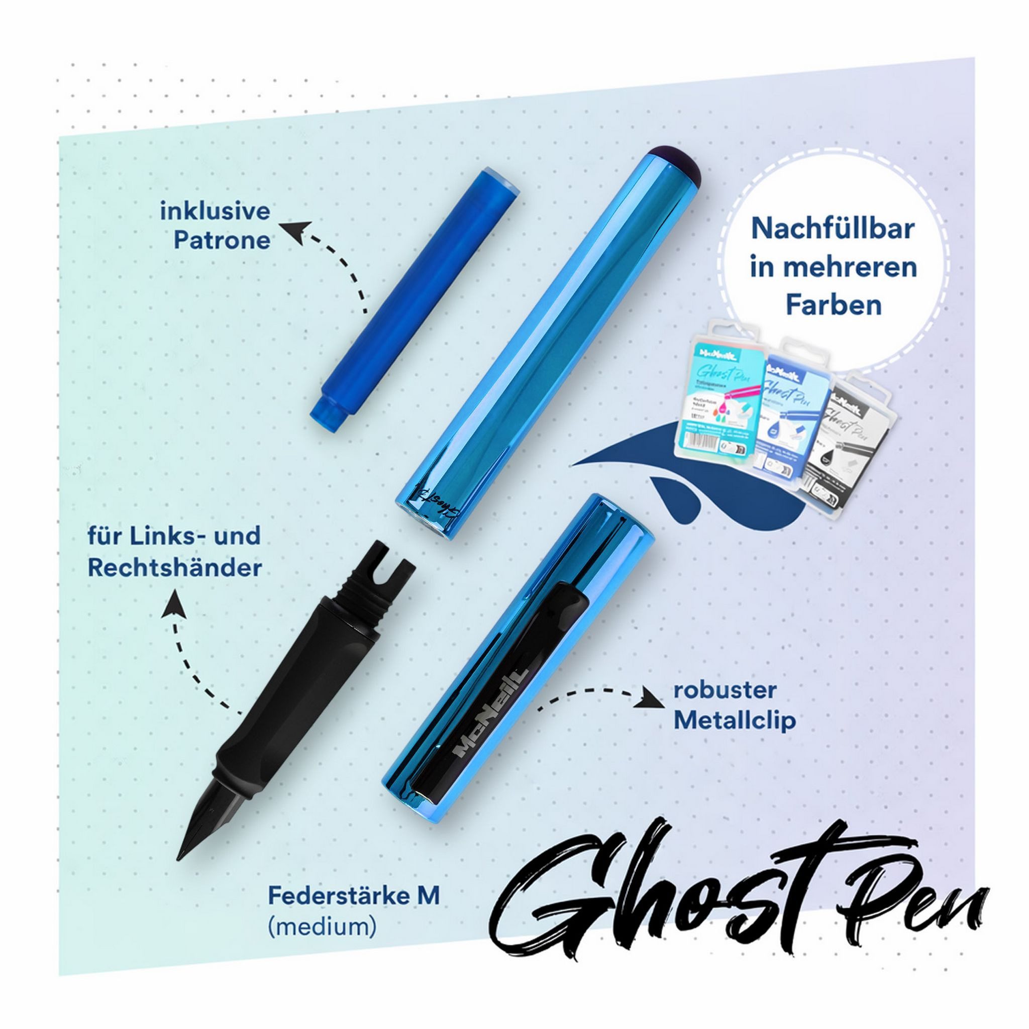 McNeill Füller McNeill Ghost Pen Füller mit radierbare Tinte ergonomisch nachfüllbar