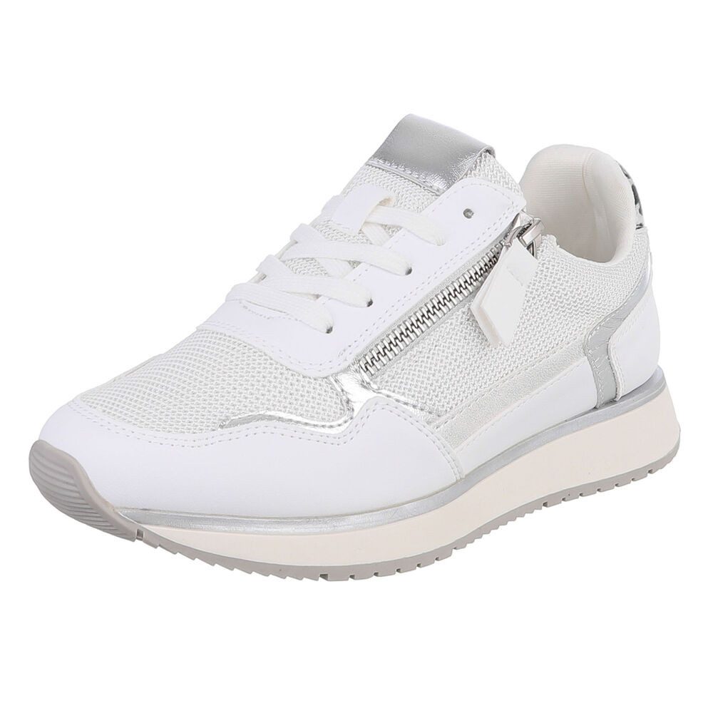Ital-Design Damen Sneaker mit Mesh-Obermaterial und eleganten Details Sneaker (91261476) Keilabsatz/Wedge Sneakers Low in Weiß