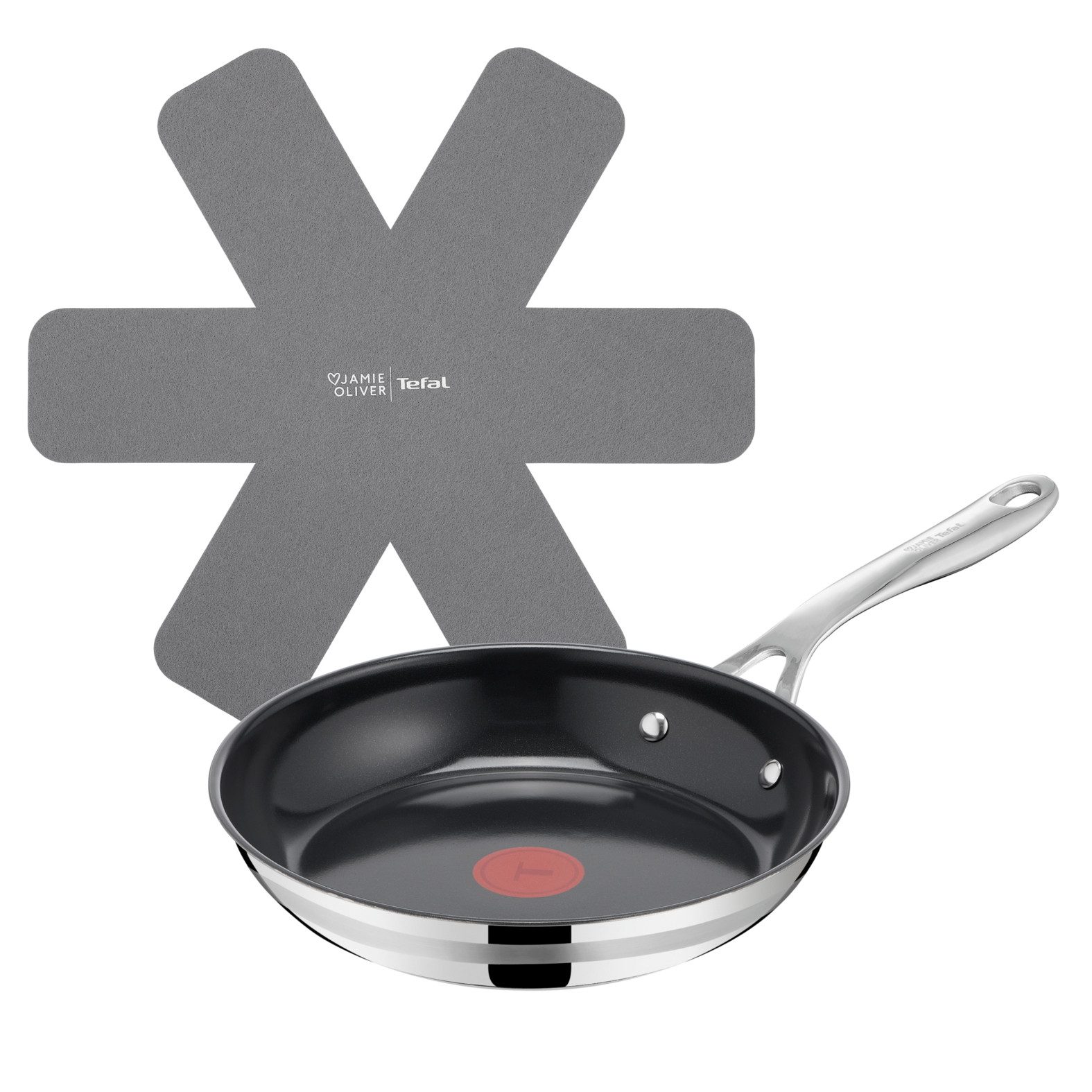 Tefal Bratpfanne Jamie Oliver Smart Cook, Edelstahl (Set, 2-tlg), Antihaftbeschichtete Keramikoberfläche, Thermo-Spot, Induktion