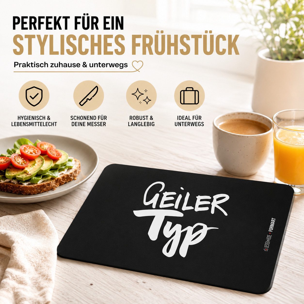 PPD Frühstücksbrett Frühstücksbrett Schneidebrett Geiler Typ Schwarz Weiß ca 23 x 14 cm