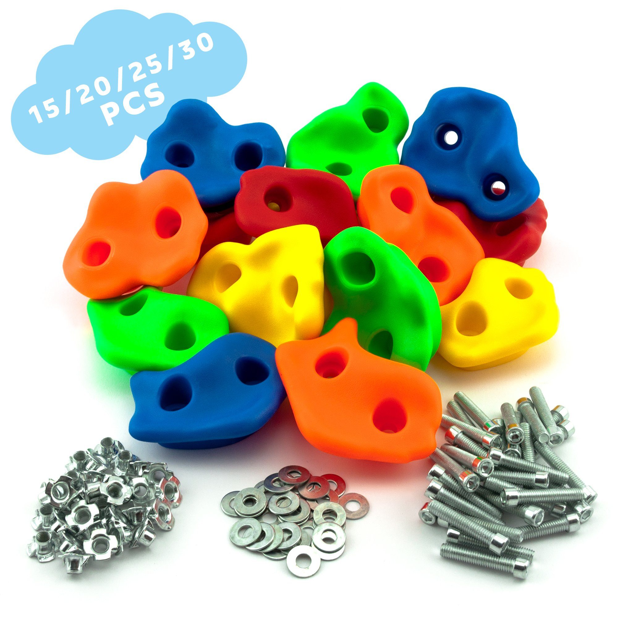 GO!elements Klettergriff Cloud Climber (30 Set), Klettergriffe Kinder Set Outdoor inkl. Befestigungsmaterial - Indoor Klettersteine für Kletterwand - Kids Bouldersteine bunt für Spielturm mit Schrauben