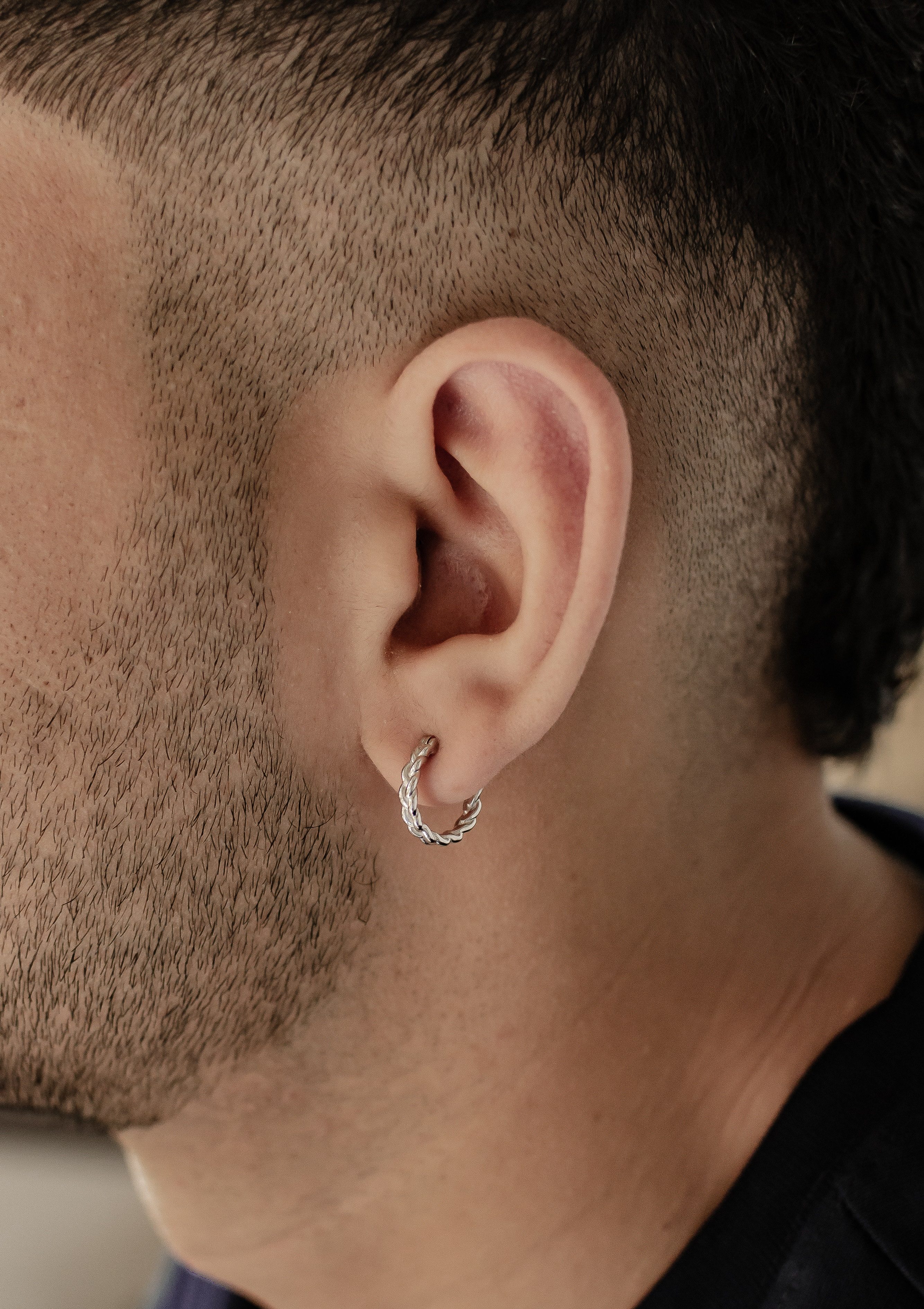 Hey Happiness Paar Creolen Unisex, Herren Ohrringe Silber 925, Kleine geflochtene Ohrringe für Männer, 18K Vergoldung