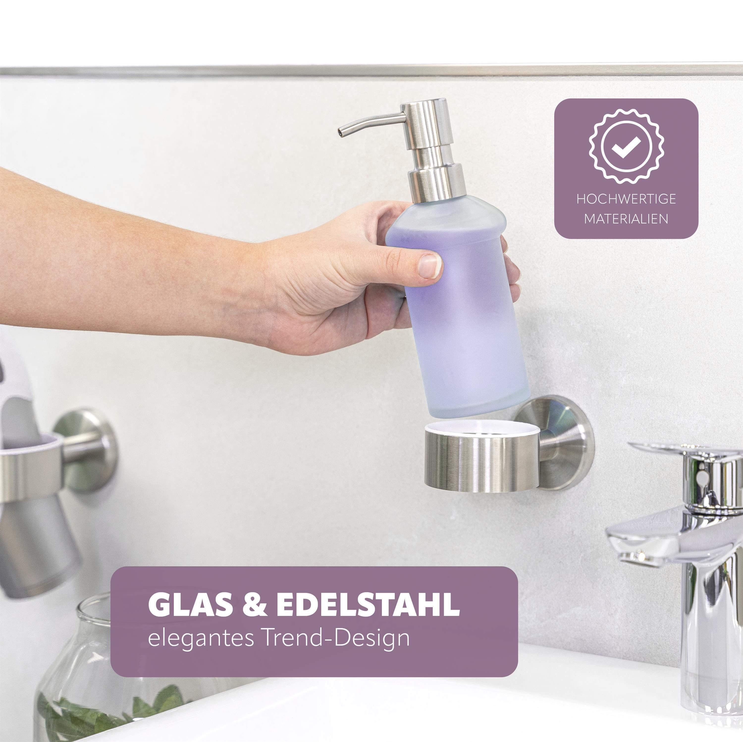 bremermann Seifenspender Bad-Serie PIAZZA - aus Glas & Edelstahl, matt, (1-tlg) – Bild 4 von 5