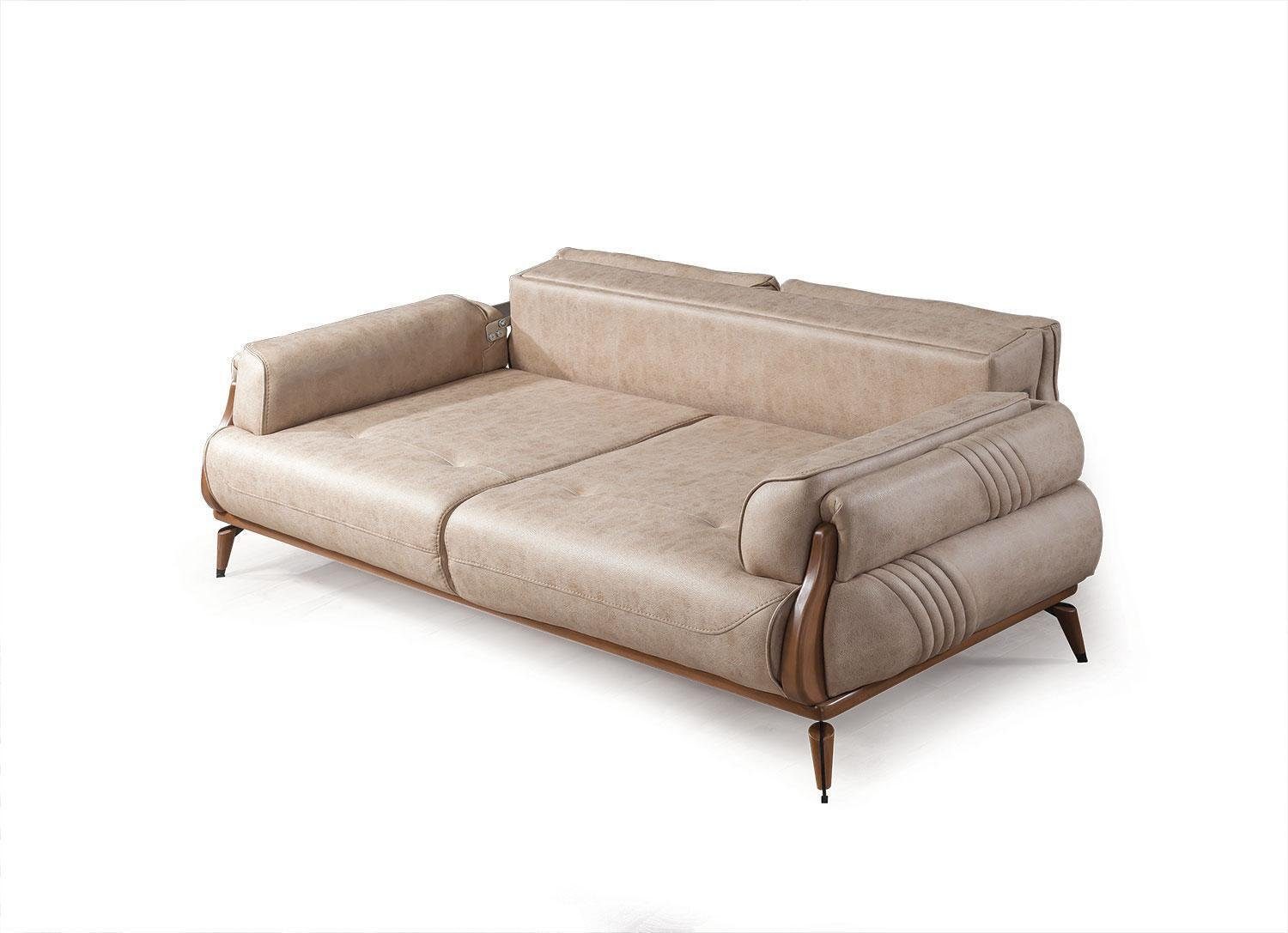 1 Sofas Europa Neu, Beige Designer Teile, Leder Polster Luxus Dreisitzer Couchen Sofa in JVmoebel Made Sofa