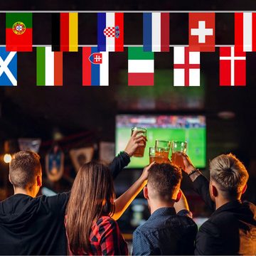 GalaxyCat Flagge EM 2024 Fußball Fahnenkette, 24 Länder Flaggen Girlande, 10m (Girlande, 1-St), 24 Länderflaggen