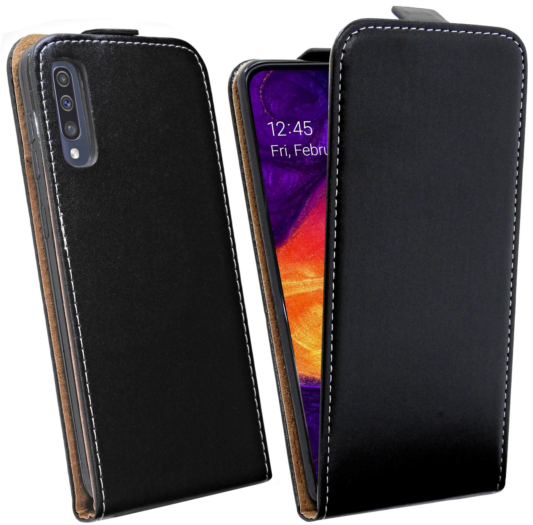 cofi1453 Handyhülle Flip Case für Samsung Galaxy A50, Schutzhülle Handy Flip Cover Klapptasche Schwarz