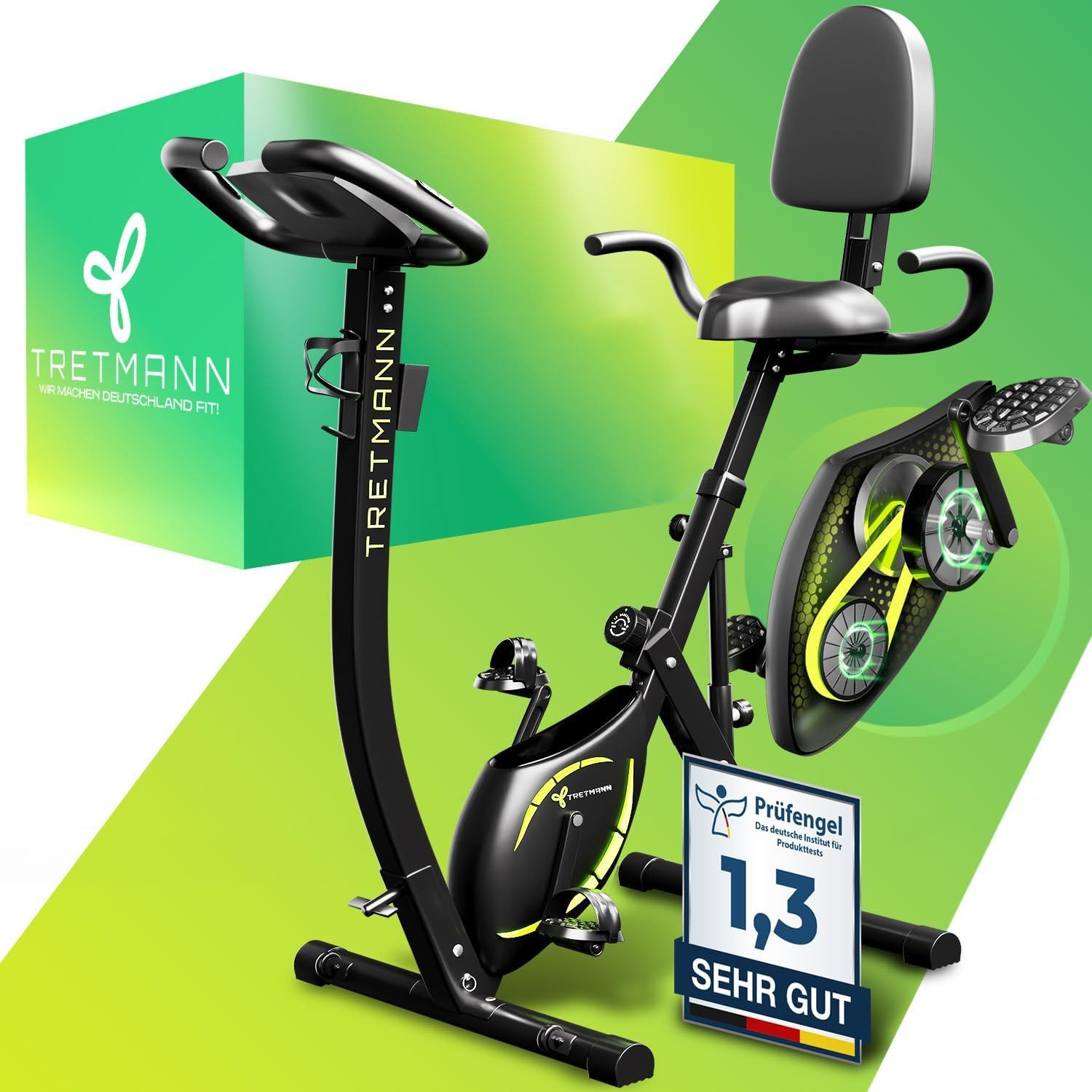 Tretmann Heimtrainer - 3in1 Heimtrainer Fahrrad klappbar -extra leise & komfortabel (1-tlg), DEKRA geprüft - mit tiefem Einstieg Hometrainer Fahrrad