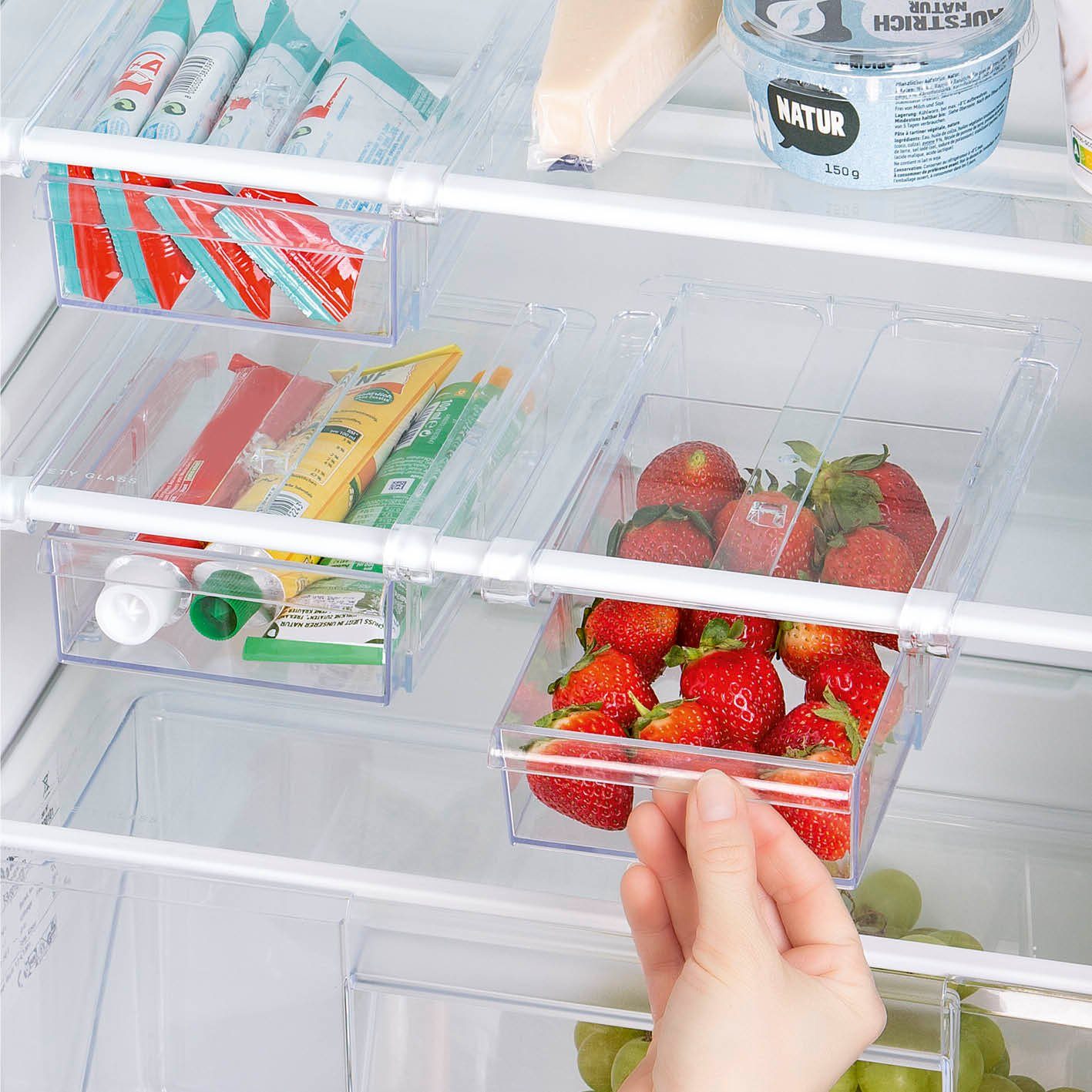 Klemmträger 3-er Set: Klemm-Schublade für Kühlschrank, GOURMETmaxx,  Kühlschrank, 3x Klemm-Schublade für Kühlschrank Aufbewarung Transparent