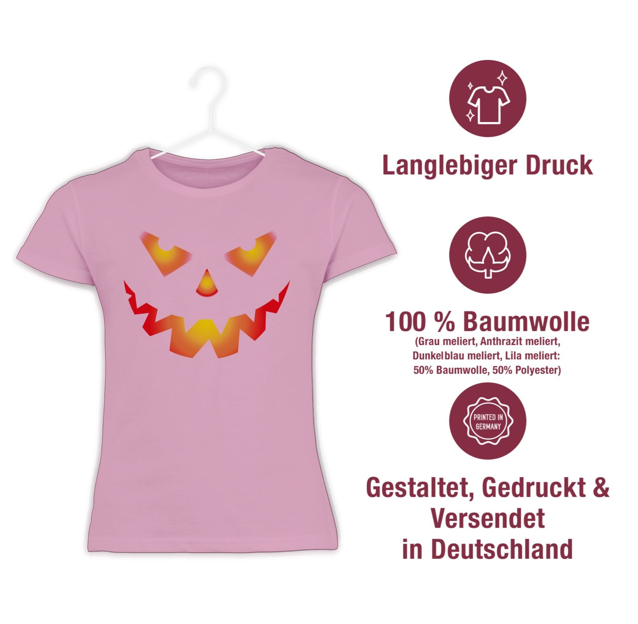 Gesicht Shirtracer Gruselig Kostüme Halloween Böse Kinder 03 Kürbisgesicht Rosa Kürbis T-Shirt für Halloween Gruseliger