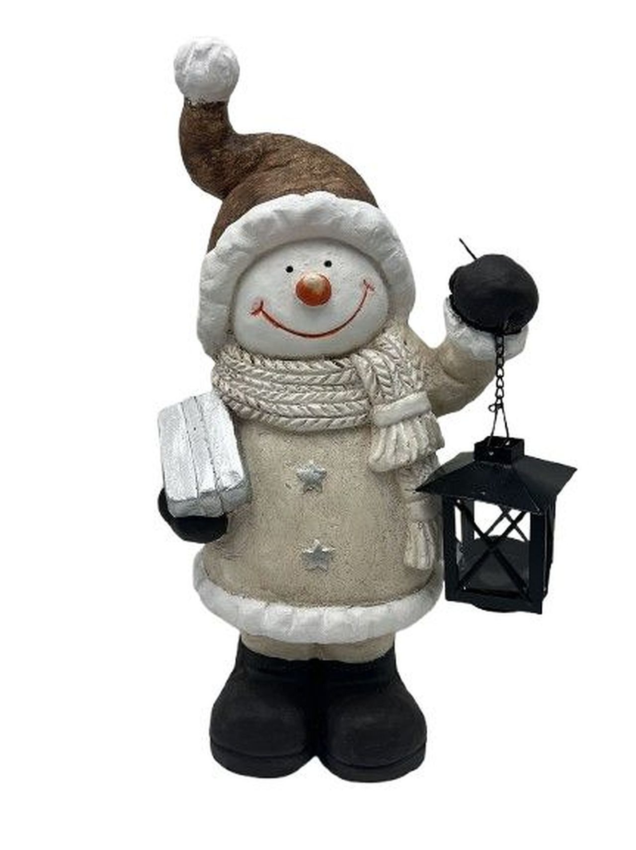 Dragimex Dekofigur Schneemann oder Wichtel mit Metall-Laterne – frostsicher, 42 cm