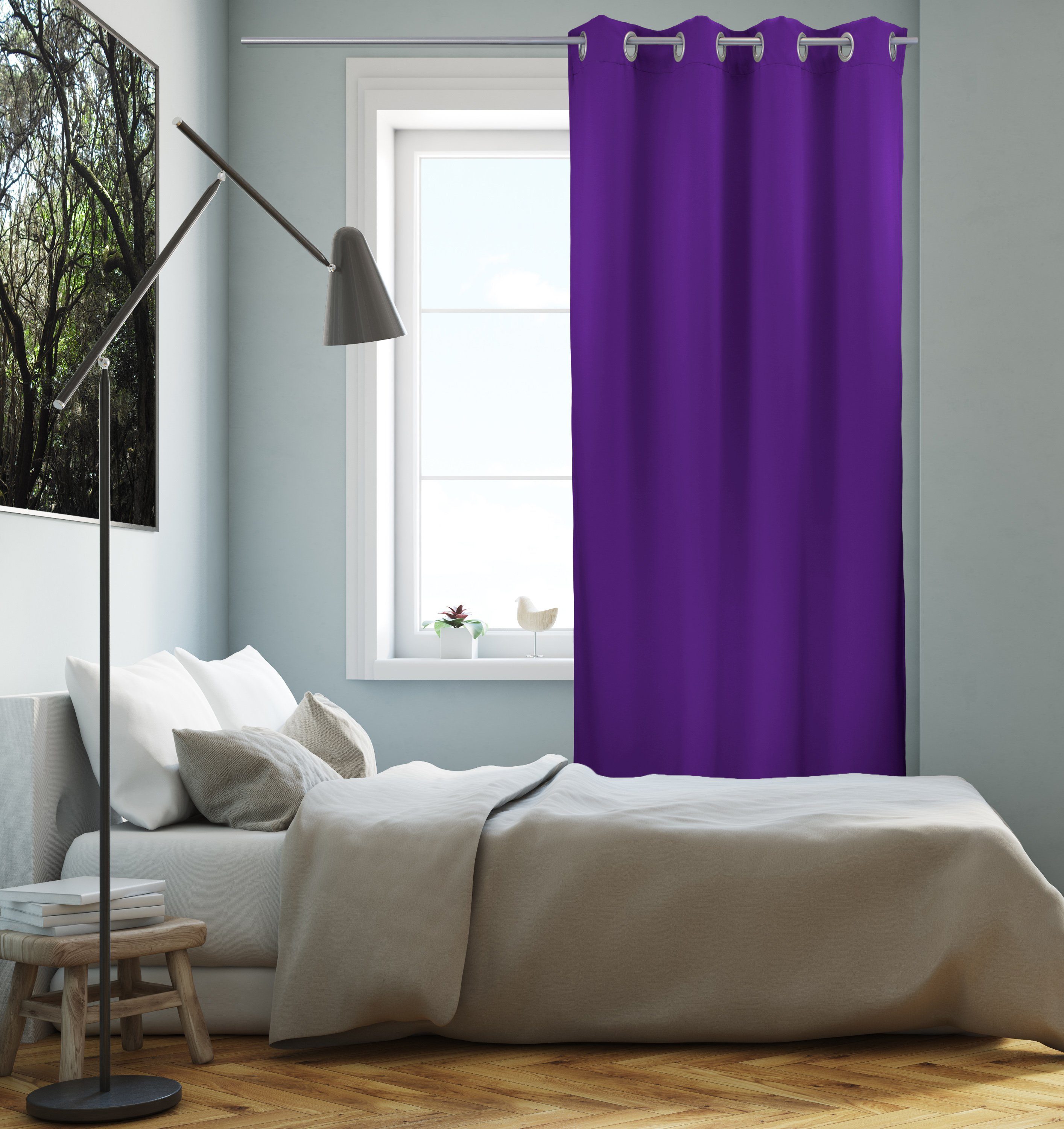 Verdunkelungsvorhang Ösen Dim sparend, VHG, verdunkelnd, (1 violett Verdunkler, Wärmeschutz, Leon1, blickdicht, Sonnenschutz, Polyester, verschiedene Energie Out, Größen Kälteschutz, St), Vorhang,