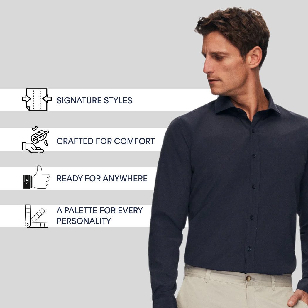 D'S DAMAT Businesshemd Herrenhemd mit italienischem Kragen, langärmelig, einfarbig