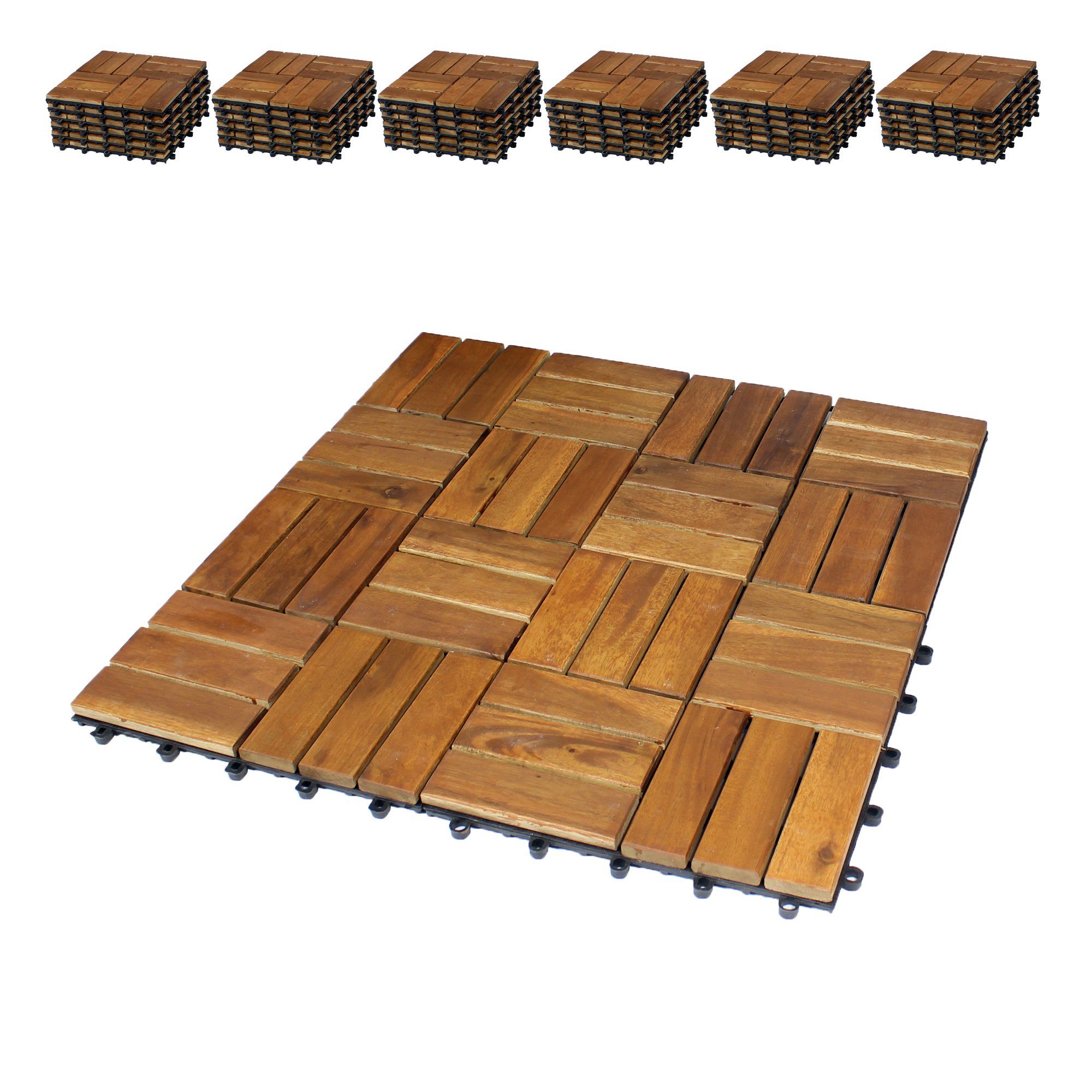 BigDean Holzfliesen 66er Pack für Balkon 30x30cm 6qm Akazie Klicksystem Balkonfliesen, 66 St.