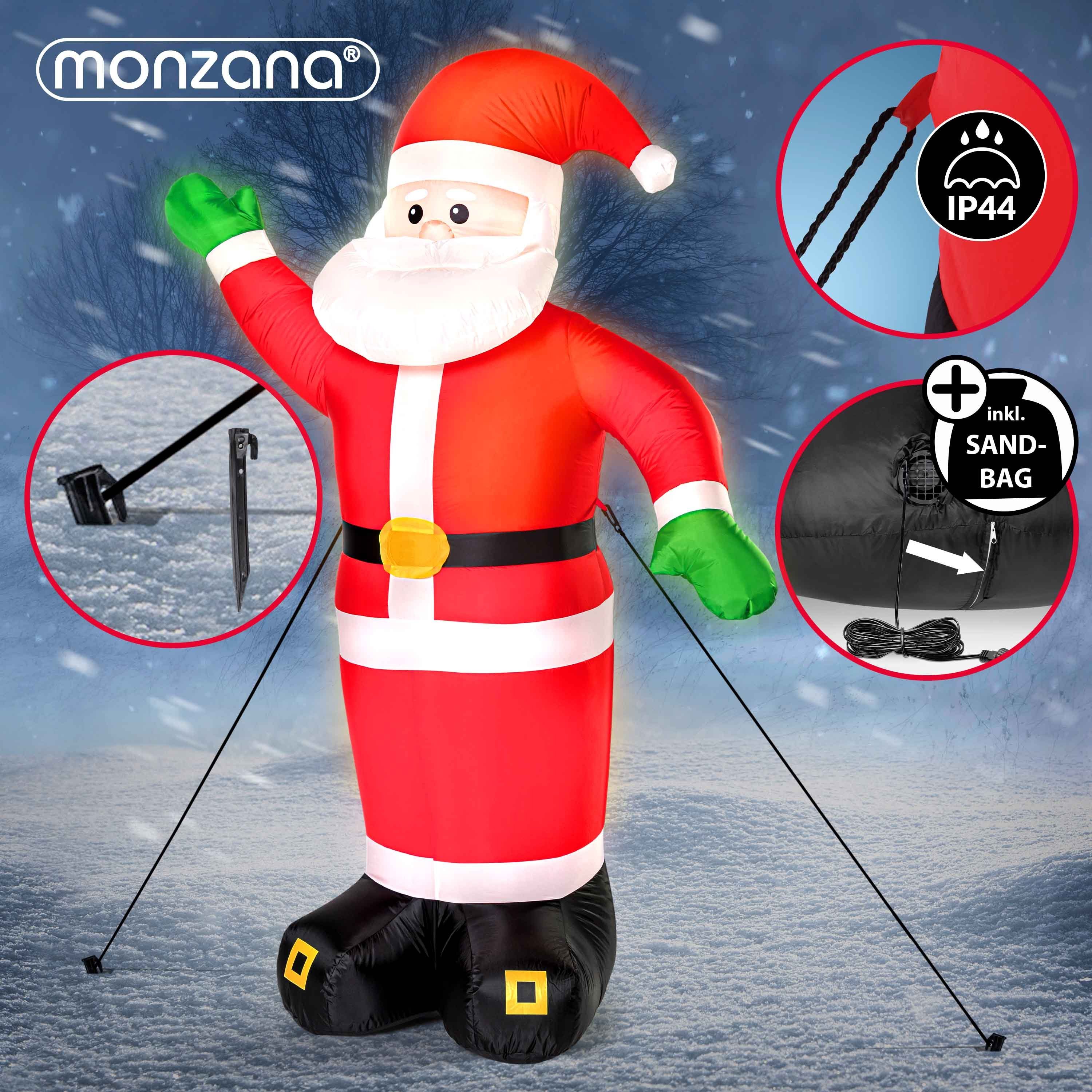 Aufblasbarer Außen Beleuchtet Befestigungsmaterial IP44 250cm XXL Weihnachtsmann, monzana LED