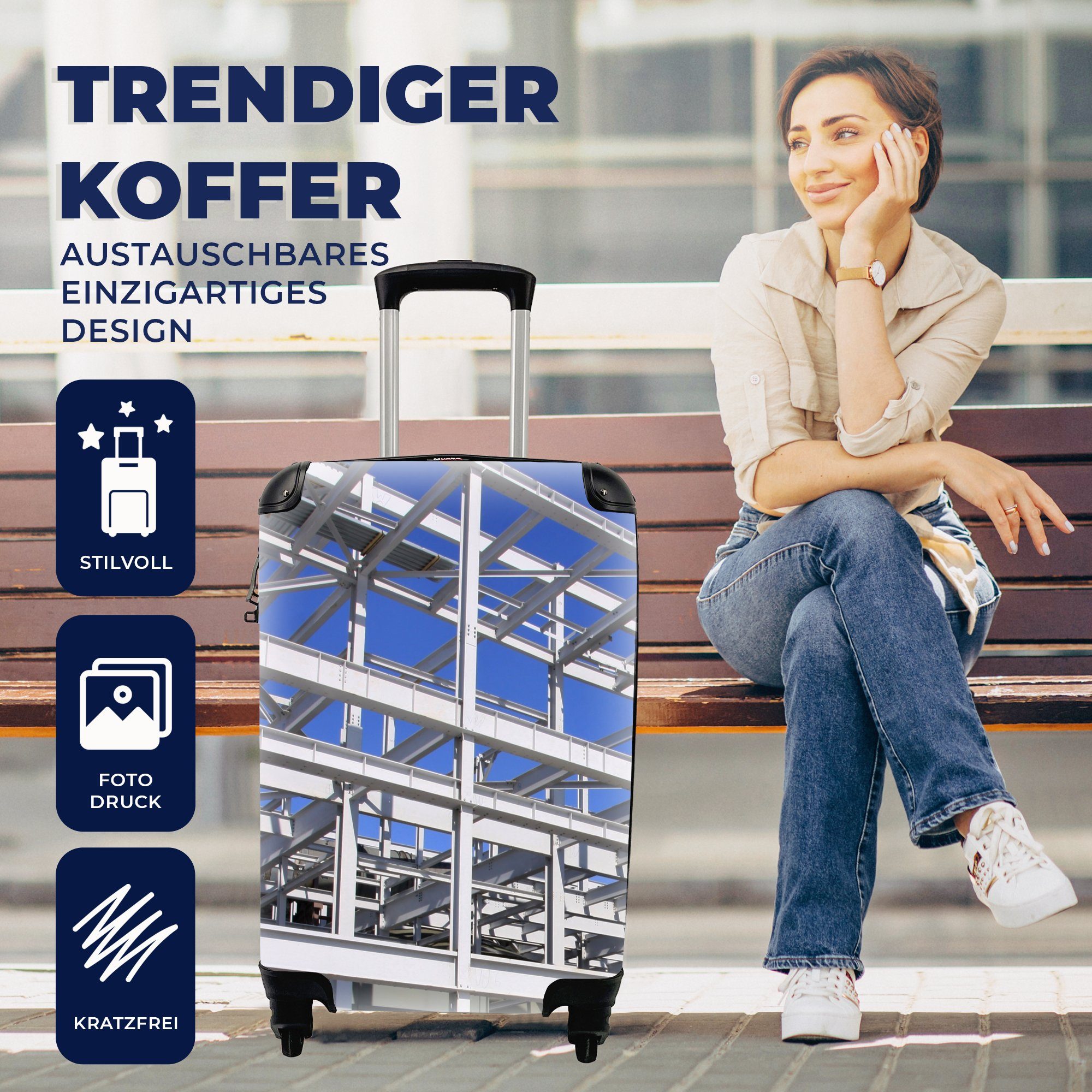 4 Handgepäckkoffer Ferien, Rollen, MuchoWow für rollen, - Reisetasche Beton Masten, - mit Trolley, Stahl Handgepäck Reisekoffer