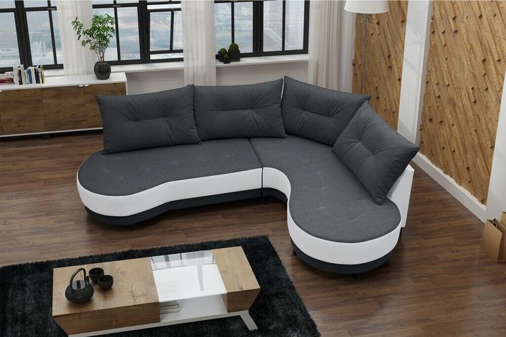 JVmoebel Ecksofa, Polstersofa Loungesofa Couch Sofa mit Grau/Weiß L-Form Wohnzimmer Kissen