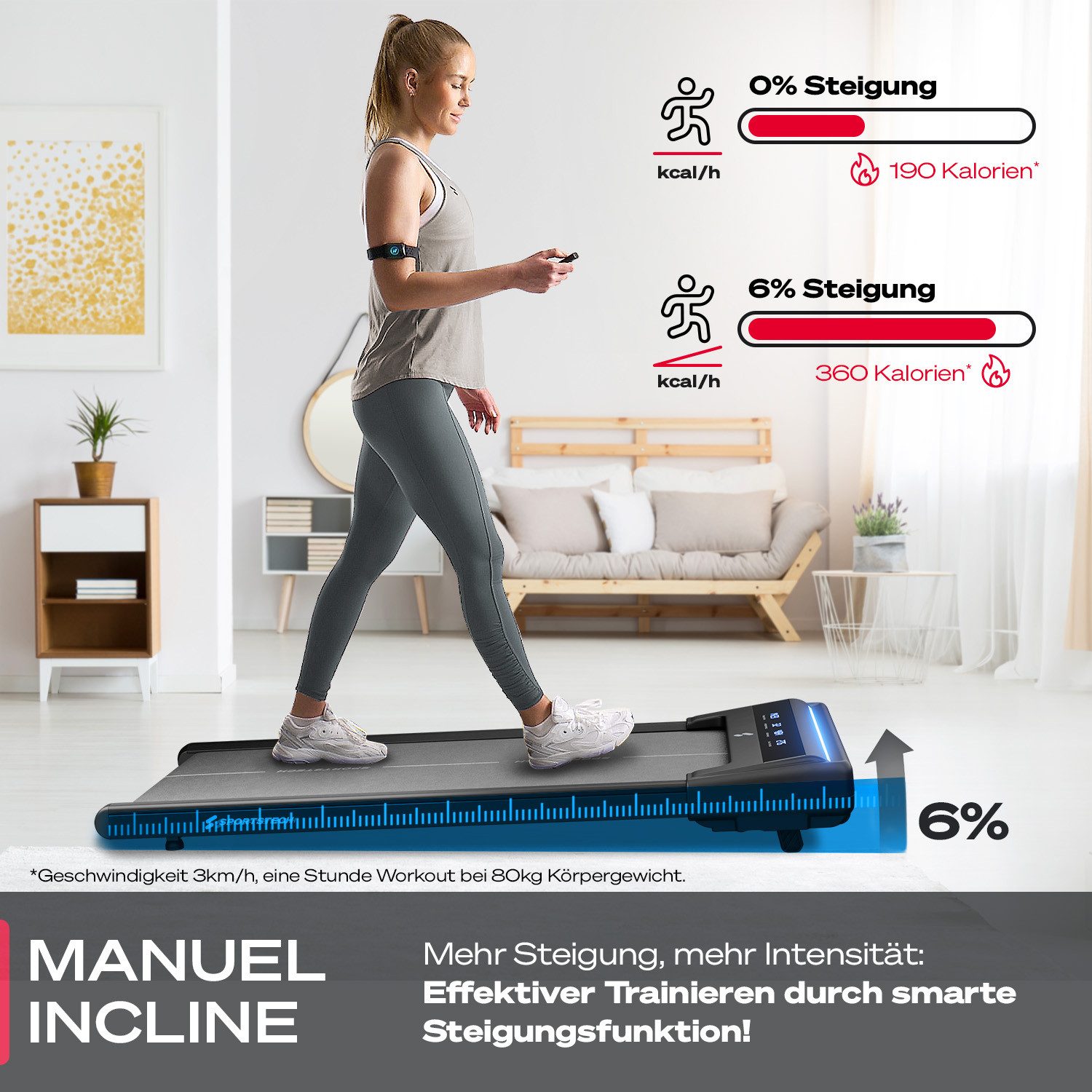 Sportstech Laufband sWalk Lite, leises Walking Pad bis 6km/h und 6% Steigung