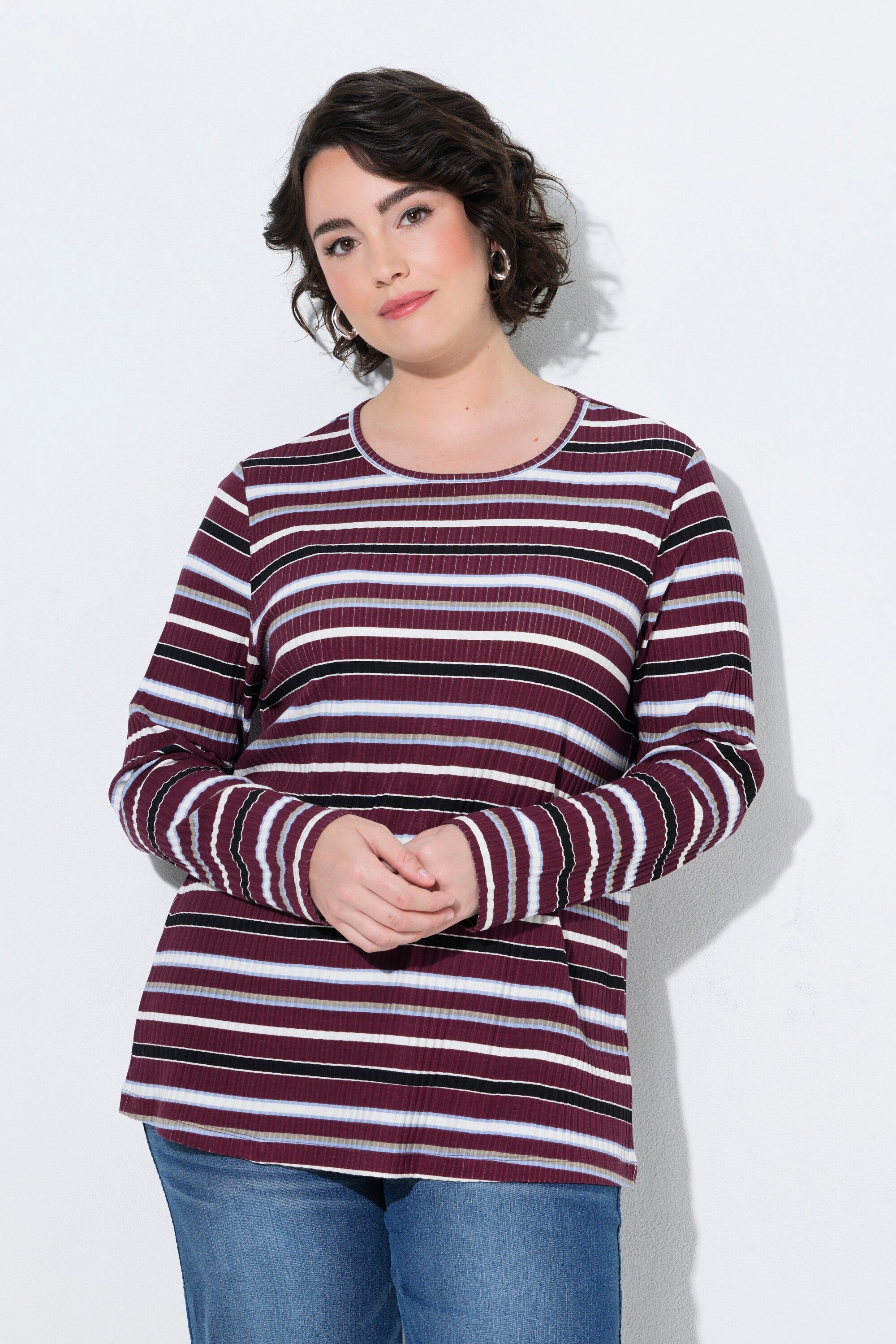 Ulla Popken Longsleeve Shirt Ringel Rippjersey Rundhals Langarm
