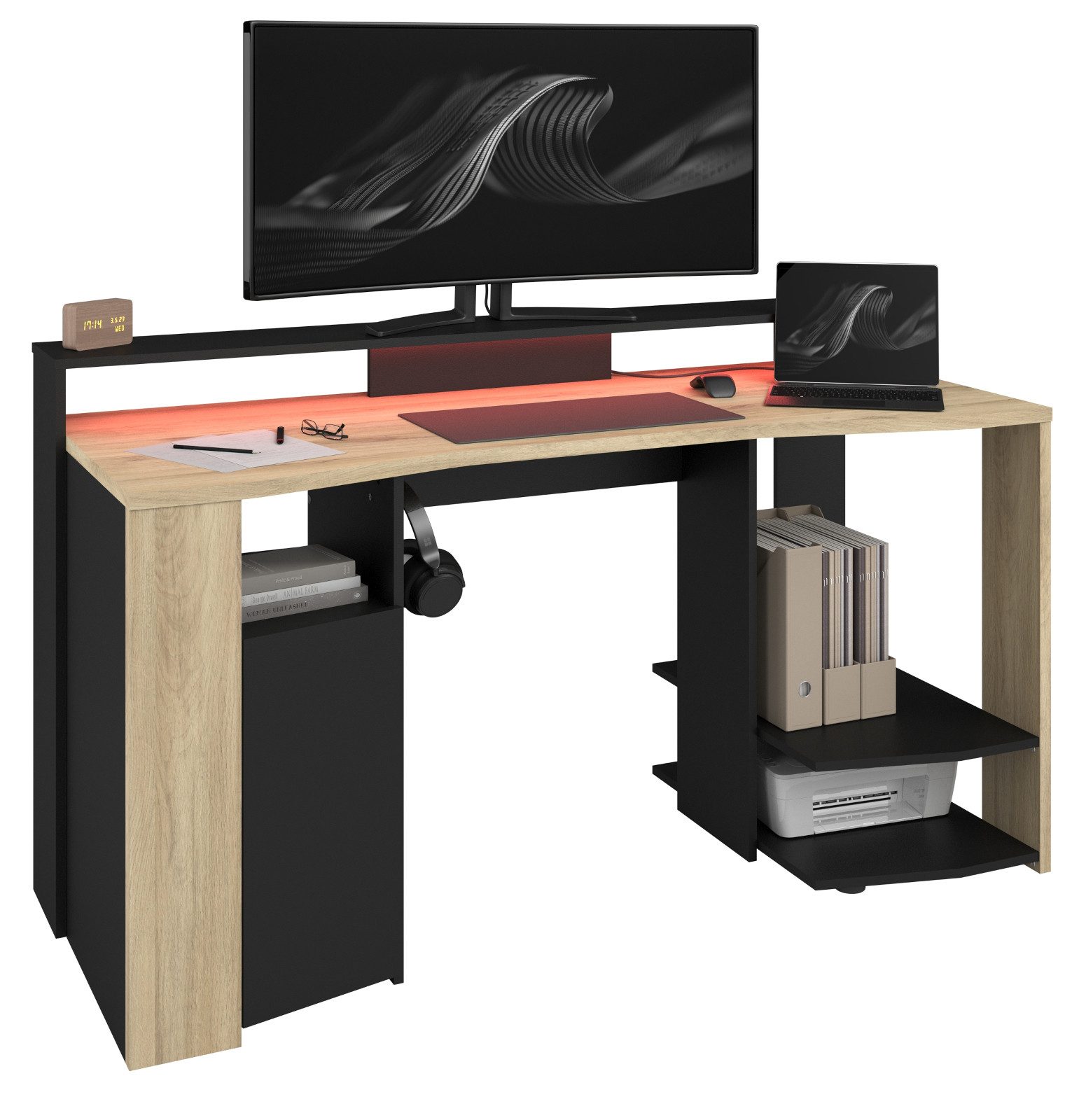Parisot Schreibtisch Meta (Gaming Computertisch, 152 x 62 cm), inklusive LED Beleuchtung mit Fernbedienung