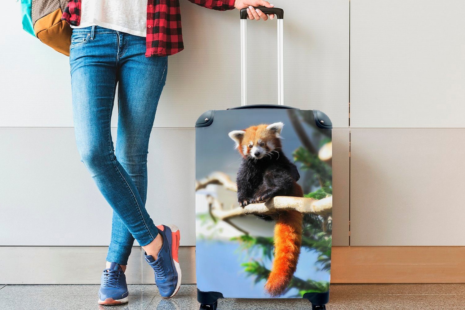 - Roter Rollen, Panda rollen, Zweig, Sonne 4 Ferien, Handgepäckkoffer für mit MuchoWow Reisetasche - Reisekoffer Handgepäck Trolley,