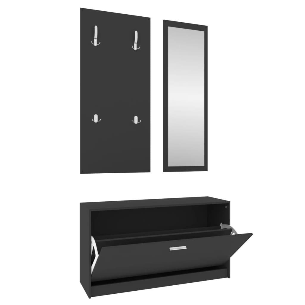 furnicato Schuhschrank 3-tlg. Flurmöbel-Set Schwarz Holzwerkstoff