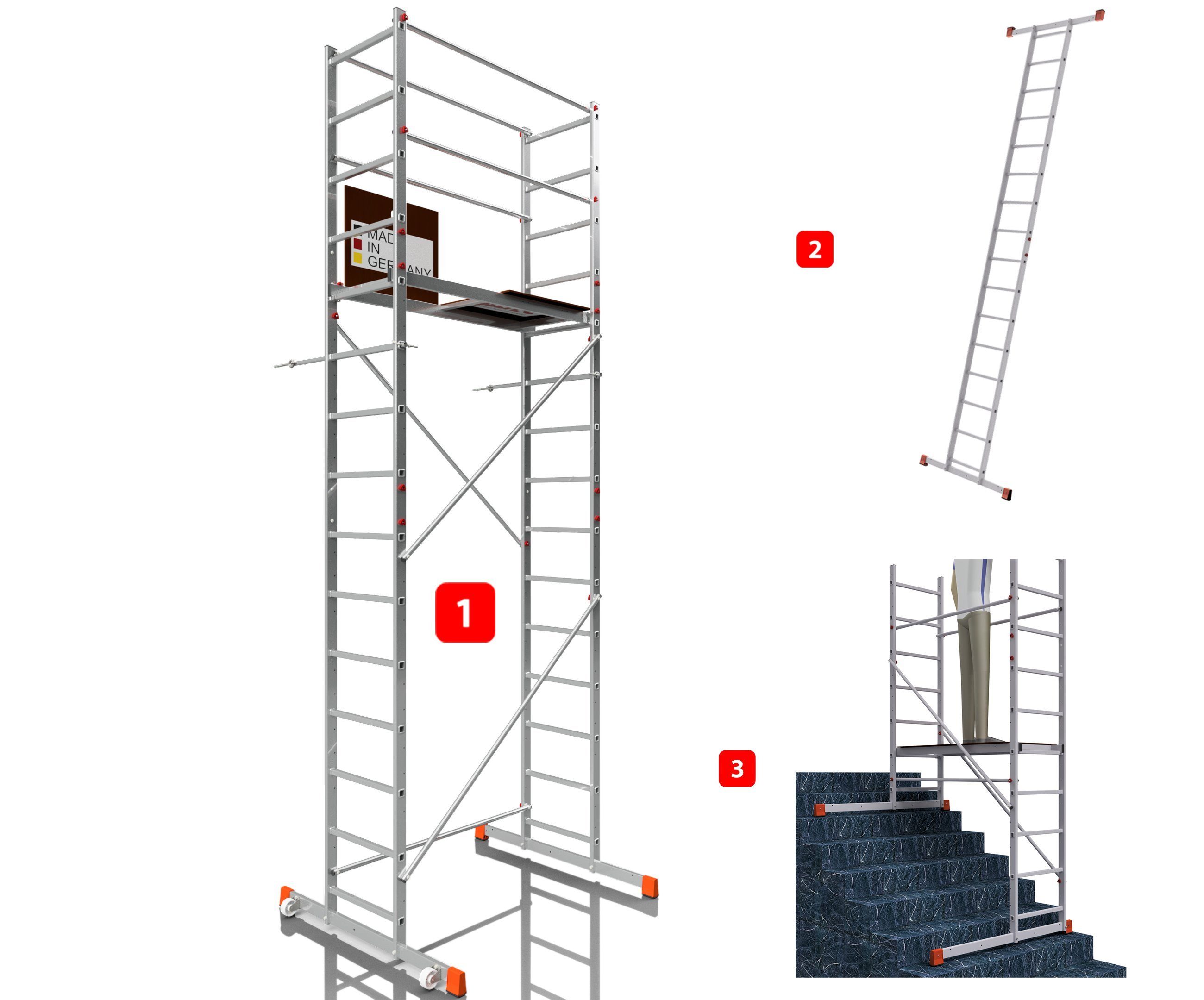 ALTEC Aluminium Fahrgerüst AluCombine® 3.0, Alu Fahrgerüst mit 2 Bockrollen & Wandanker, maximale Arbeitshöhe 7 Meter