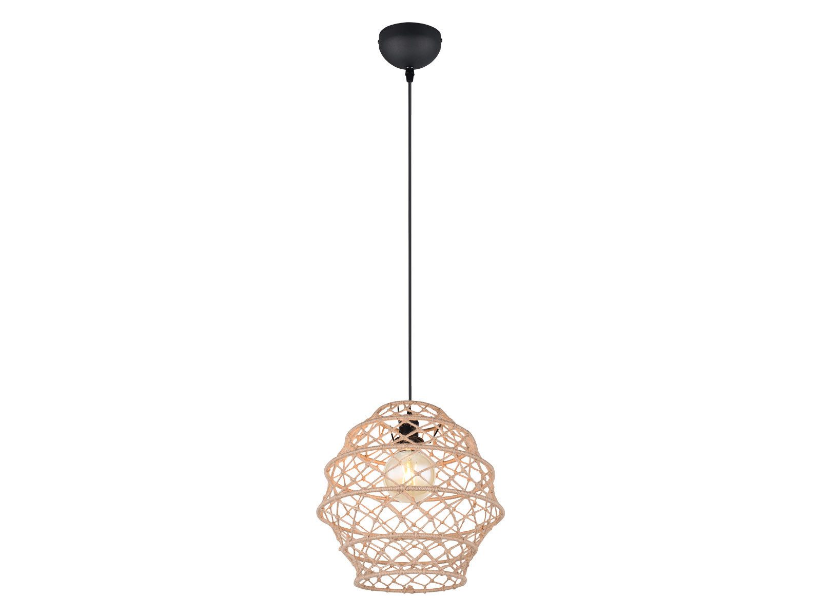 Reality Leuchten LED Pendelleuchte, Dimmfunktion, LED wechselbar, über Lichtschalter in 3 Stufen dimmbar, warmweiß, Makramee Lampenschirm geflochten hängend über-n Esstisch, Ø 38cm