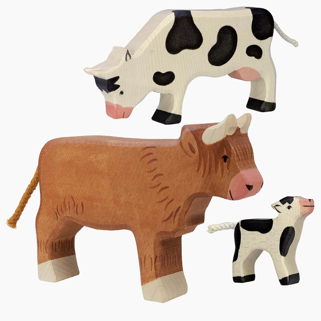 Holztiger Spielwelt Tierset Rind Kuh und Kalb, (packung, 3-tlg., 3er set), Wertvolle Handarbeit aus Europa