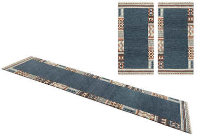 Bettumrandung Nuno, reine Wolle, handgearbeitet, mit Bordüre THEKO, Höhe 14 mm, (3-tlg), Bettvorleger, reine Wolle, handgetuftet, Läufer-Set, Schlafzimmer