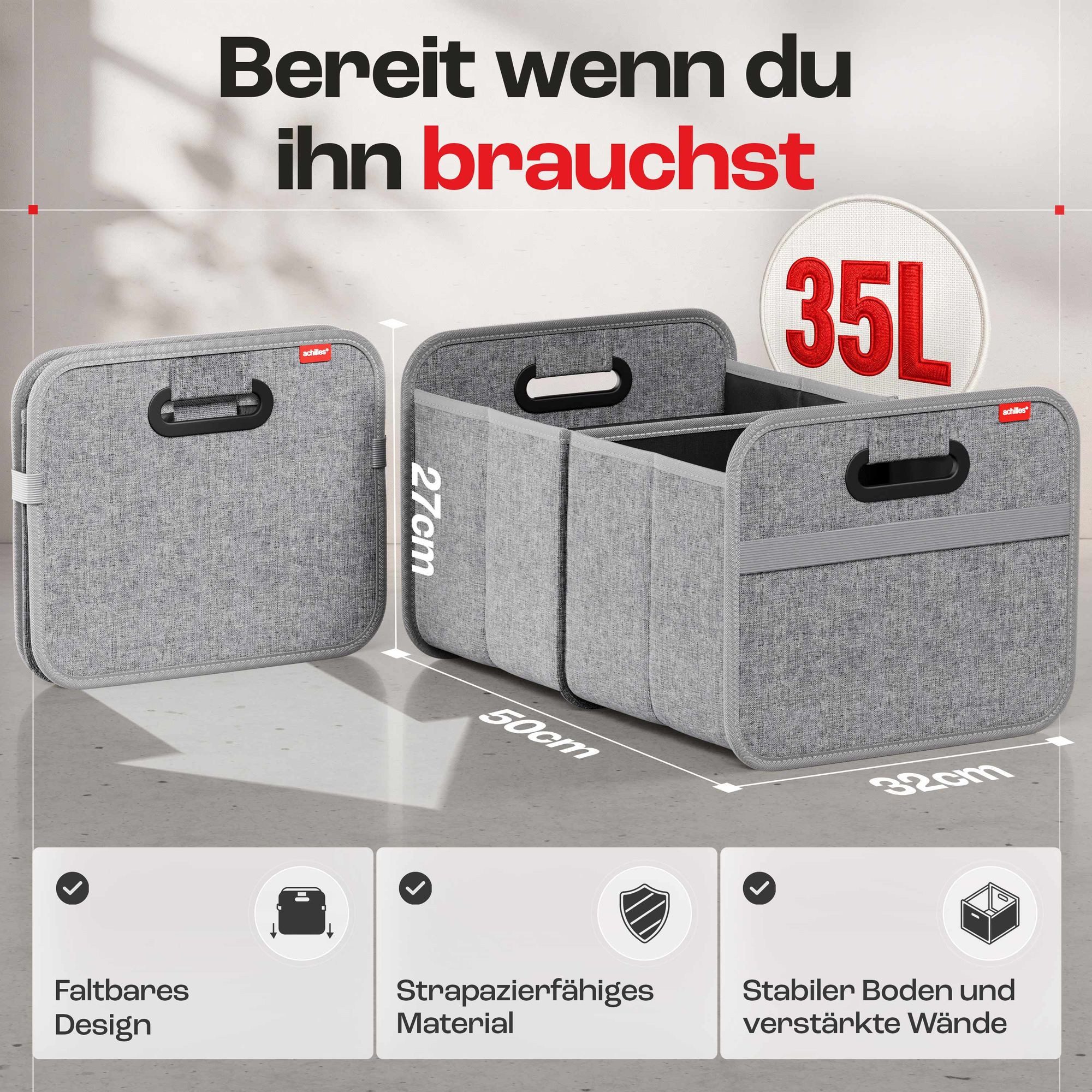 achilles Klappbox Auto-Faltbox Kofferraum-Organizer, Faltbare Autotasche, Faltkorb, 40 l