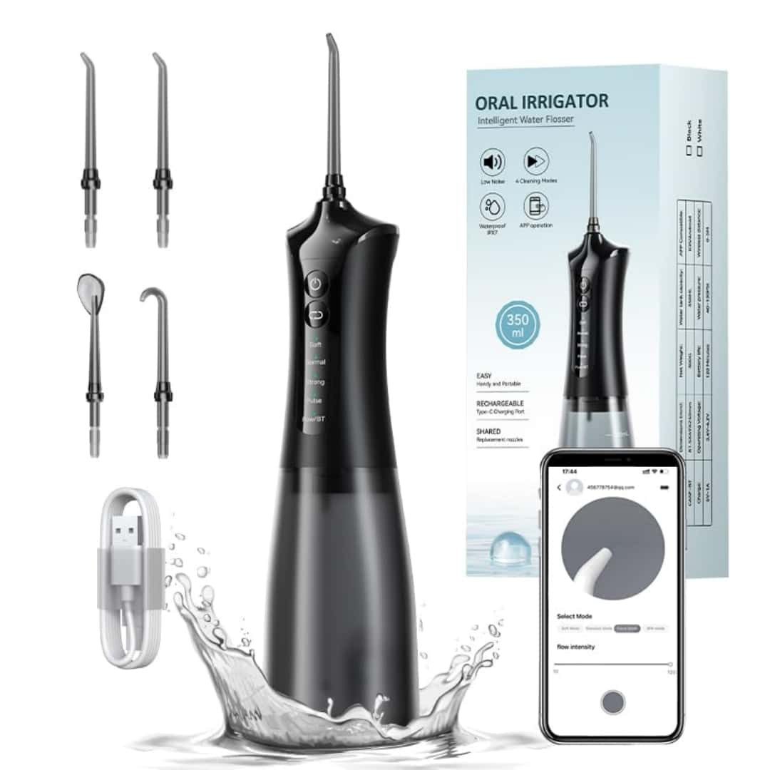 Kityhome Munddusche Munddusche Kabellos mit 4 Modi und 4 Düsen; 350MLWassertank; IPX7; USB, Aufsätze: 1 St., IPX7,350MLWassertank,4 MODEN,4 x Ersatzköpfe,USB-aufladung