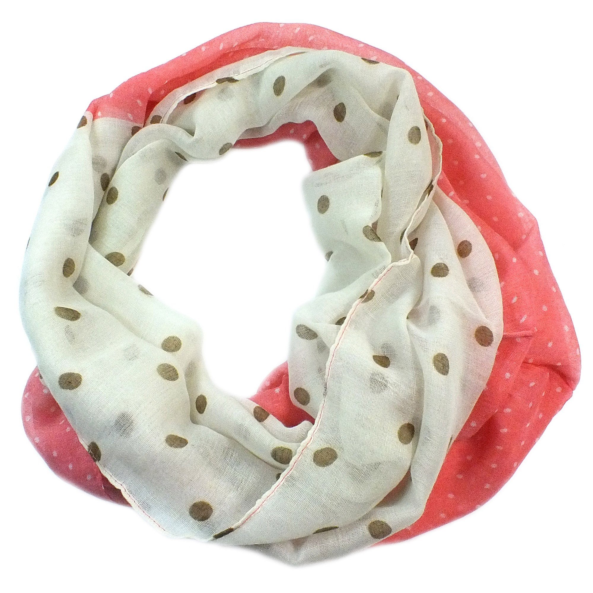 chic4home Loop, (Set, 1-St. Set), Damen Loop-Schal Tube Scarf Dots-Design im Colour Blocking Stil coral rot