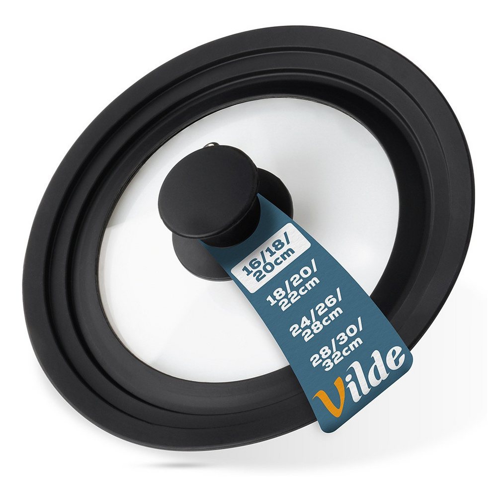 Vilde Universaldeckel 16/18/20 cm 3-in-1 mit Silikonrand, Dampföffnung aus Glas, (1-tlg., 3-in-1), spülmaschinengeeignet, bruchsicher, platzsparend