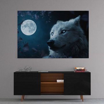 Hustling Sharks Leinwandbild Exklusives Tier-Bild als XXL Leinwandbild "Wolf and the Moon", in 7 unterschiedlichen Größen verfügbar