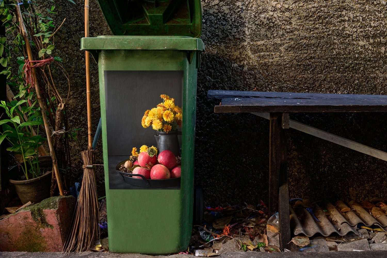 - - Sticker, Abfalbehälter Mülltonne, Wandsticker Mülleimer-aufkleber, Blumen (1 Zimt St), MuchoWow Apfel Container,