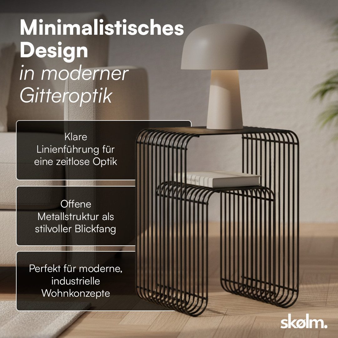 skølm Beistelltisch Vali als Hocker oder Bücherregal nutzbar (schwarz), Couchtisch aus Metall, offenes Gitterdesign, Ablageregal 39x34x49 cm