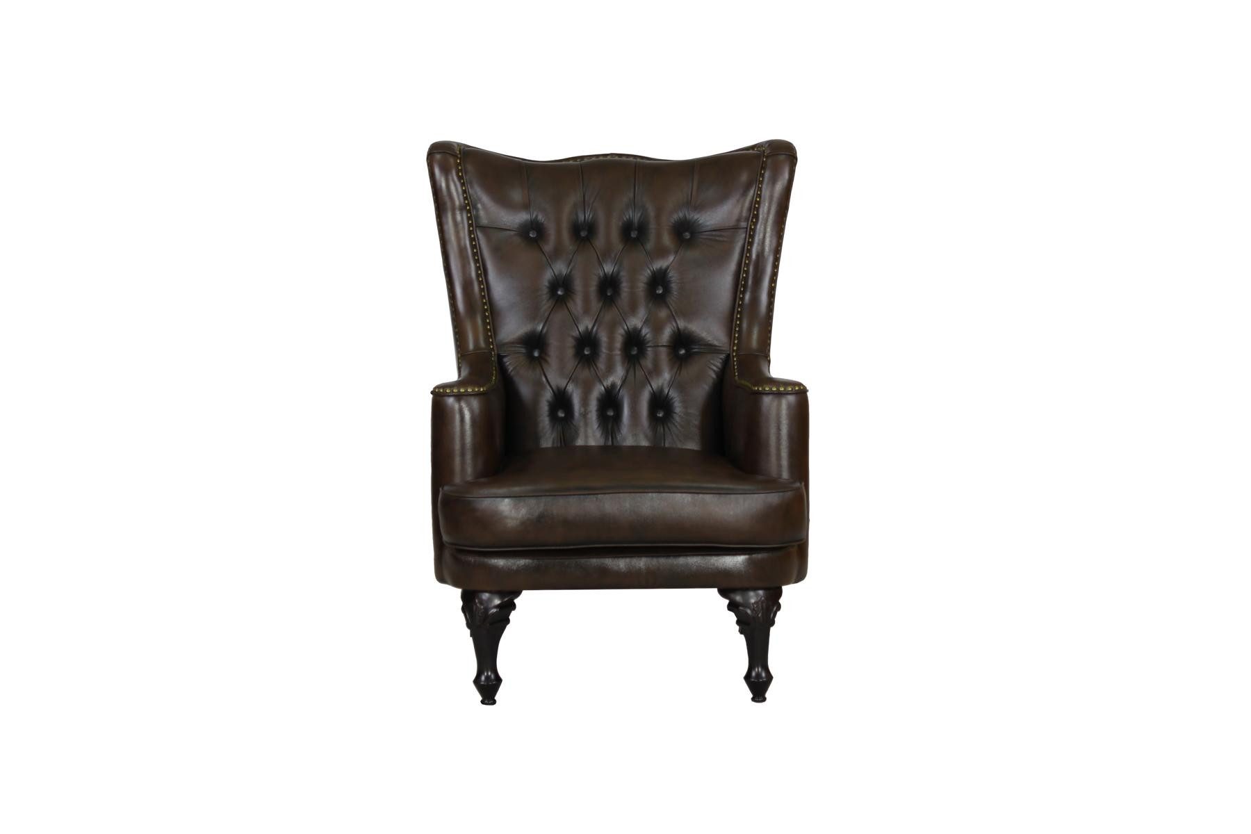 Salottini Chesterfield-Sessel Edler Chesterfield Ohrensessel Katerine Sessel Hocker VOLLLEDER, Taschenfederkern