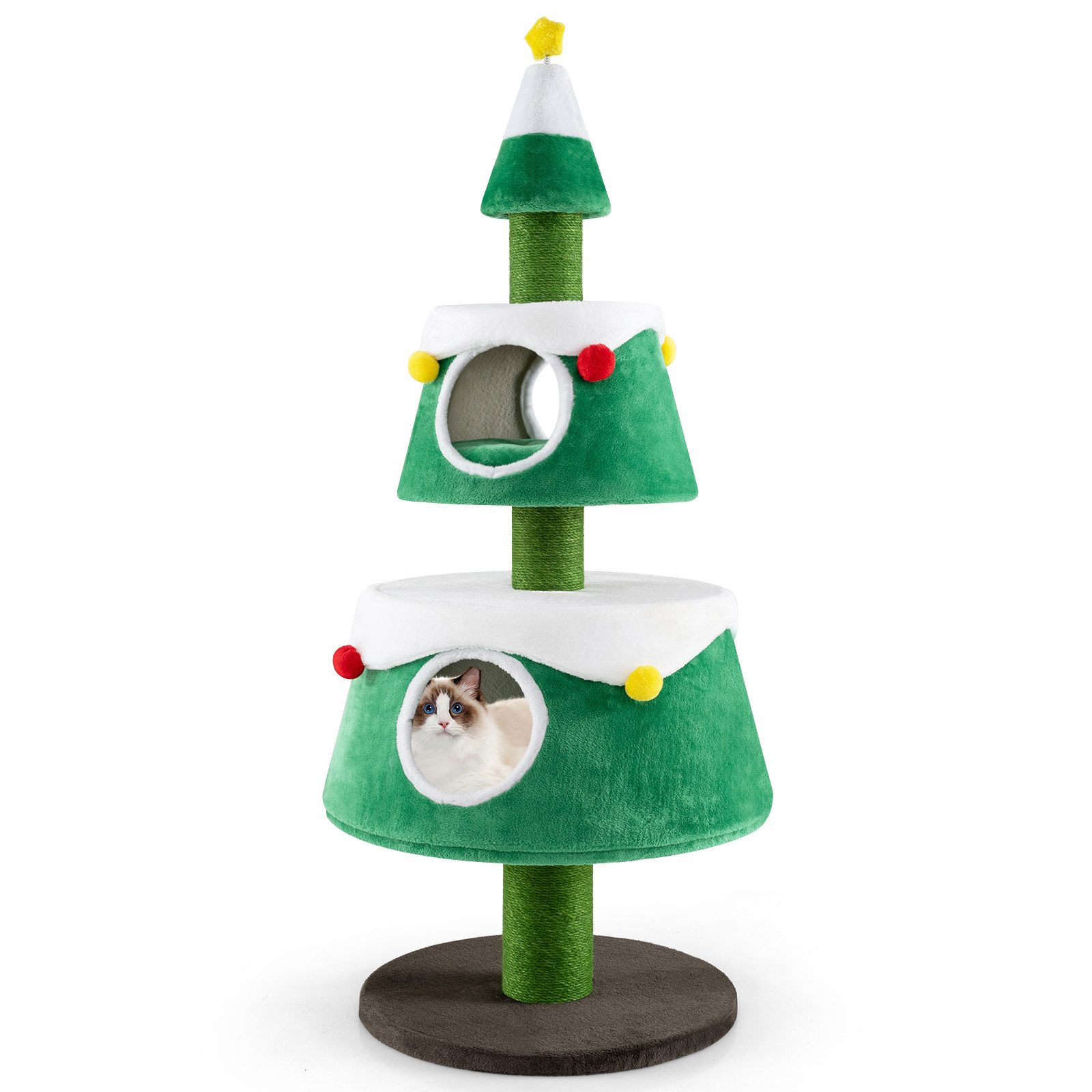 KOMFOTTEU Kratzbaum, Katzenbaum Weihnachten, mit 2 Höhlen & Kratzsäulen aus Sisal