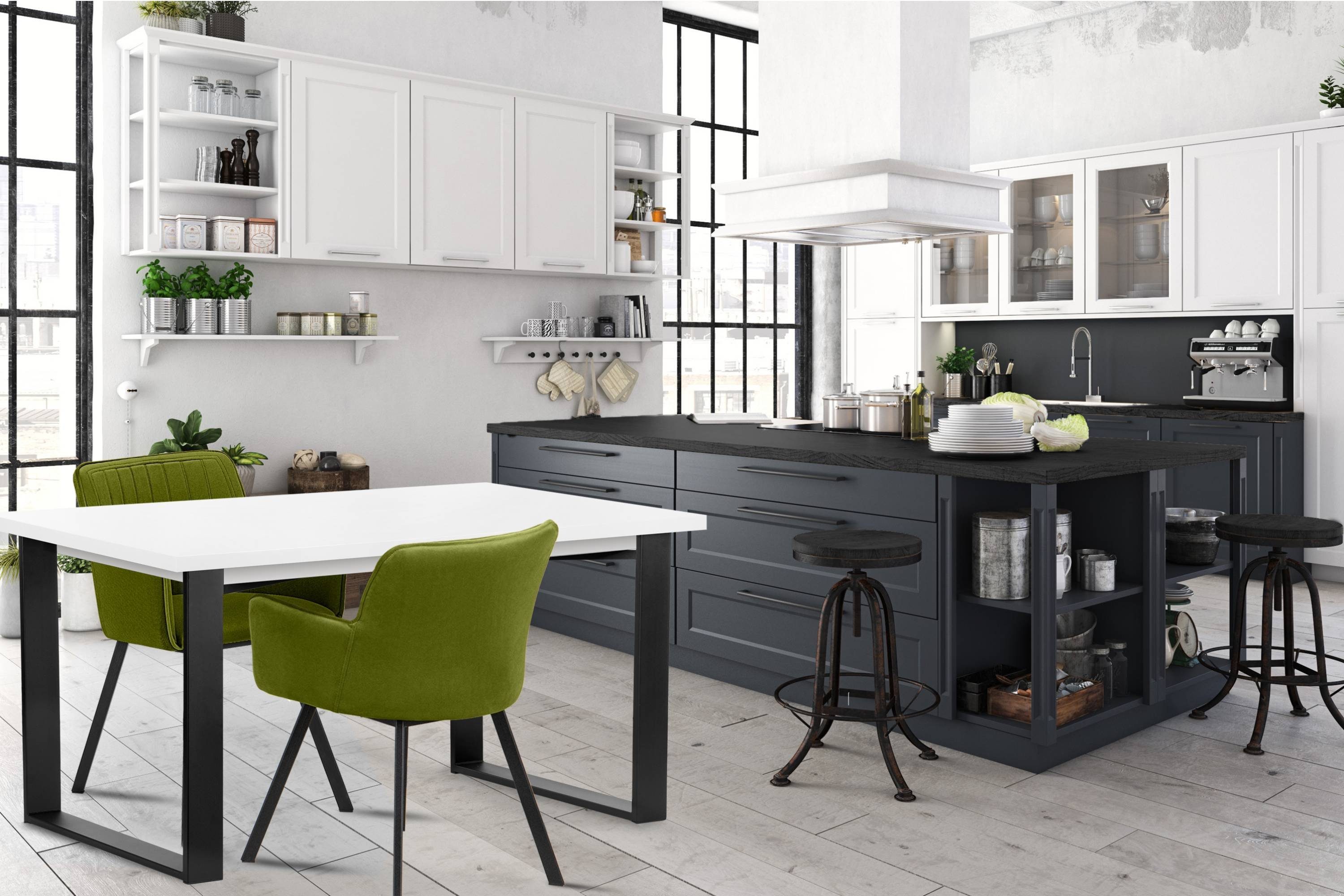 | Küchentisch Loft-Stil Konsimo Esszimmertisch bis 150x80cm, Esstisch rechteckig, ausziehbar 190cm, weiß weiß CETO