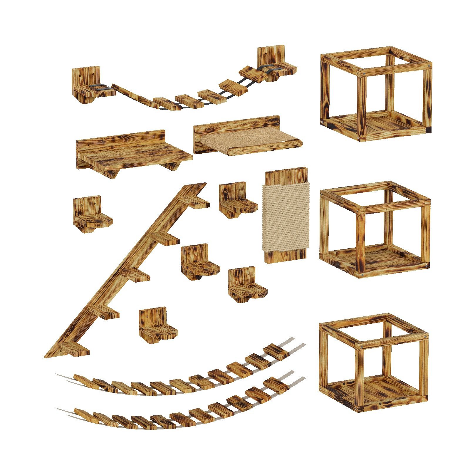 QLS Katzen-Kletterwand Deckenmontage und Wandmontage Geflammt 15-tlg., Set günstig online kaufen