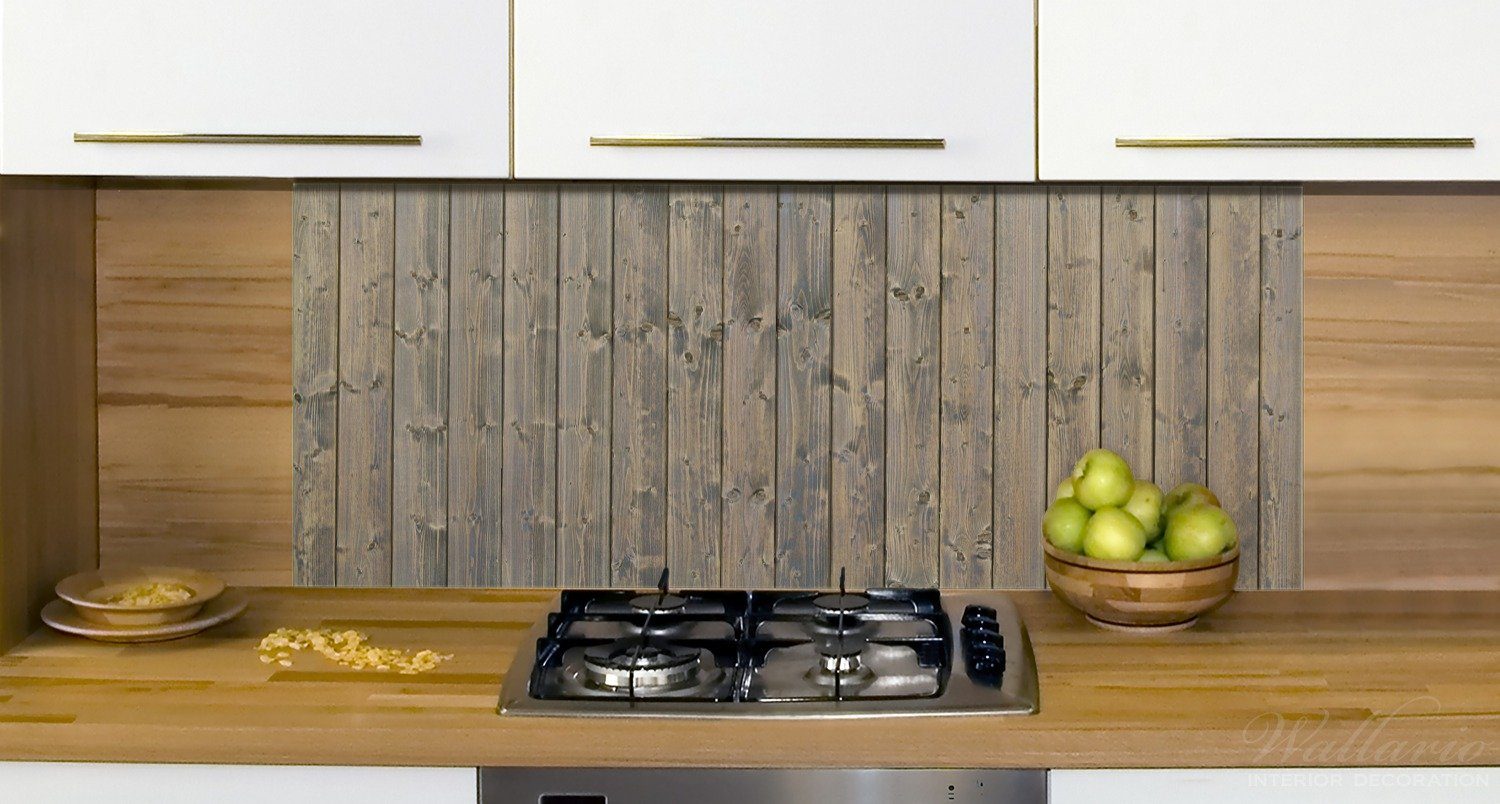 Wallario Küchenrückwand Holzpaneelen Holzmuster mit Maserung, in braun grau (1-tlg) 