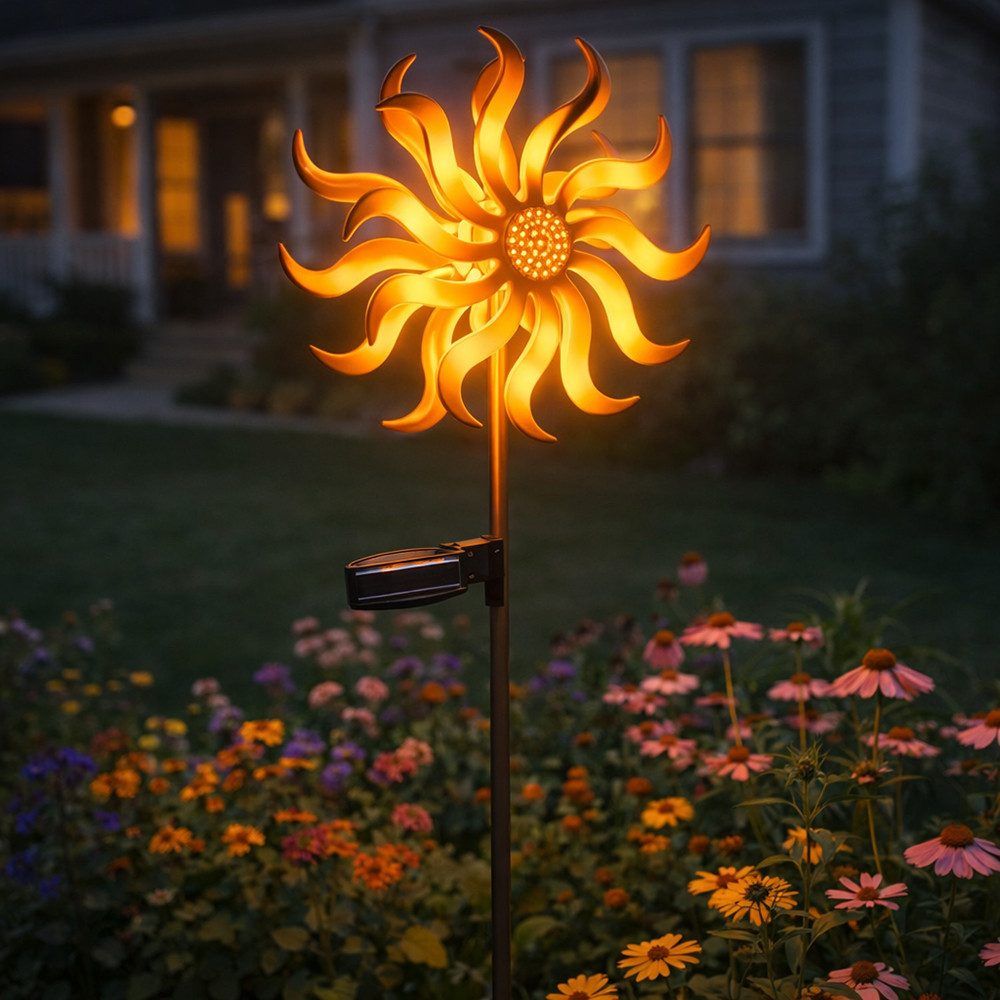 GLOBO LIGHTING LED Solarleuchte, LED-Leuchtmittel fest verbaut, Warmweiß, Solarlampe Außenleuchte Windrad LED Gartenlampe Dekolampe gold H 92 cm