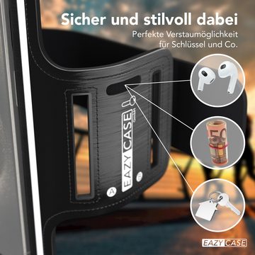 EAZY CASE Handyhülle Universal Sportarmband mit Reflektor Schwarz bis 6,7 Zoll, Sport Armband Laufarmband Unisex schweißfest Schlüsselfach Schwarz