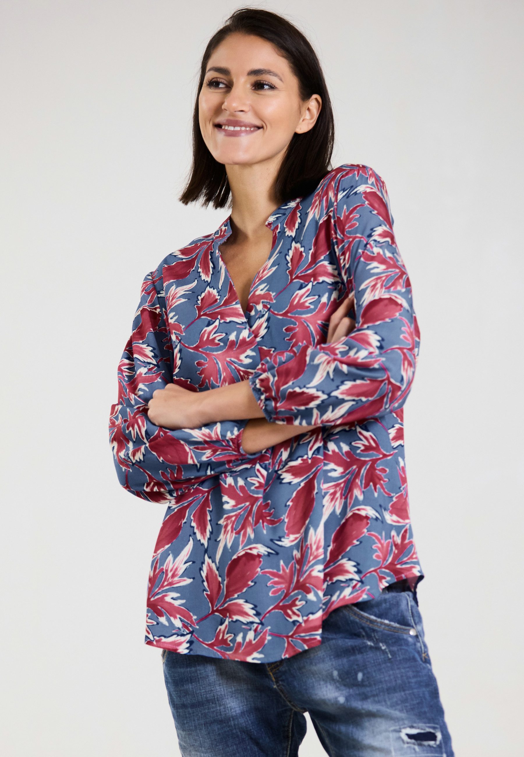 Andijamo-Fashion Druckbluse SHADOW BLOOM Lässige Bluse günstig online kaufen