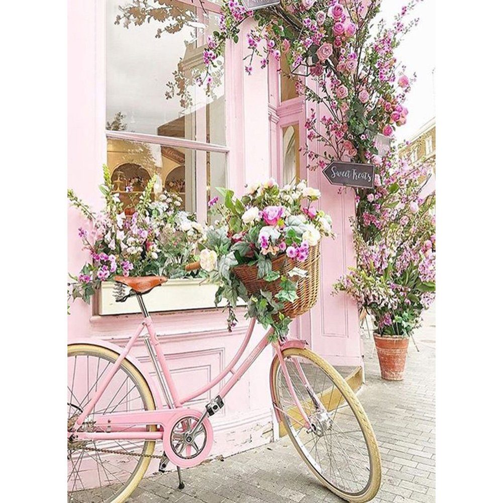 Rötting Design Раскрась по номерам Diamond Painting Set 5D DIY Motiv Fahrrad mit Blumenbouquet (Komplett-Set), Diamond Painting На полный экран, Lieferung enthält alle Utensilien