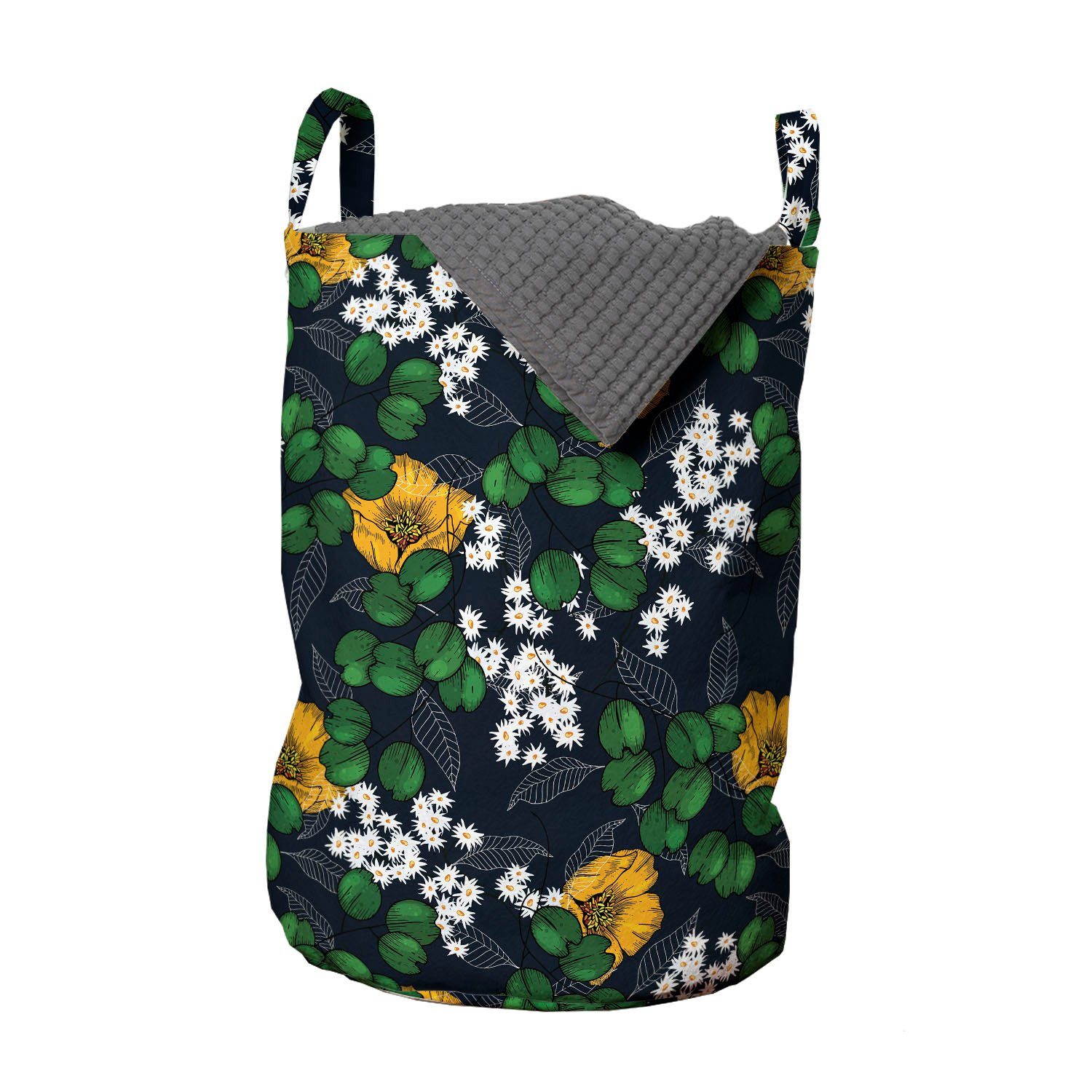 Abakuhaus Wäschesäckchen Wäschekorb mit Griffen Kordelzugverschluss für Waschsalons, Blumen Blätter Gänseblümchen und Mohnblumen