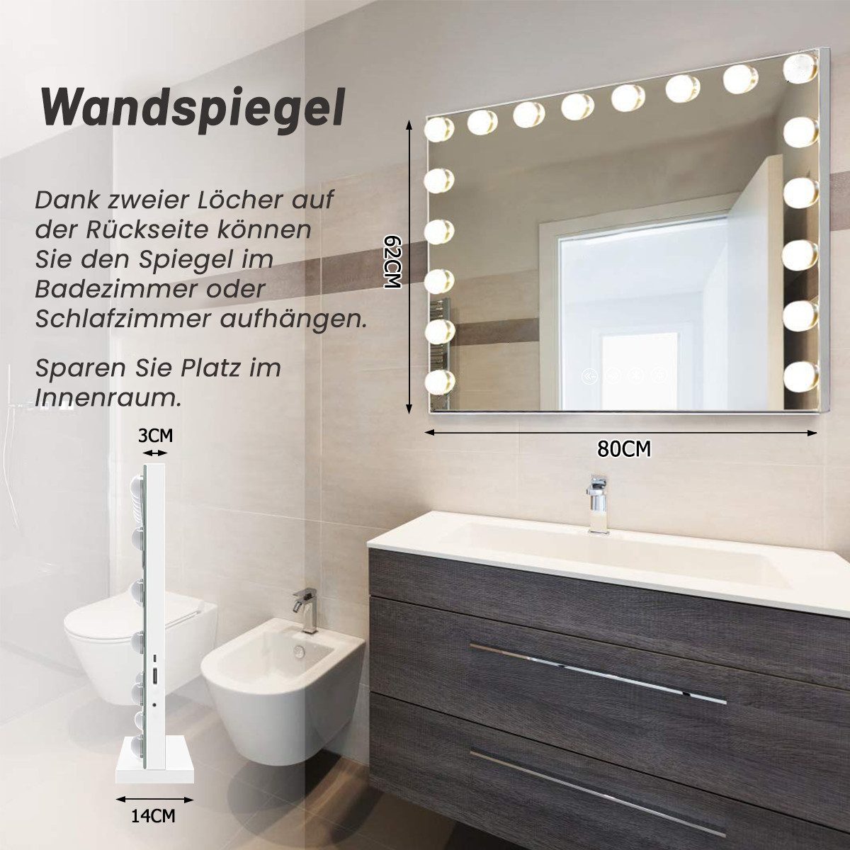 Mihtrov Schminkspiegel Bluetooth Kosmetikspiegel mit Beleuchtung, USB, 10x günstig online kaufen