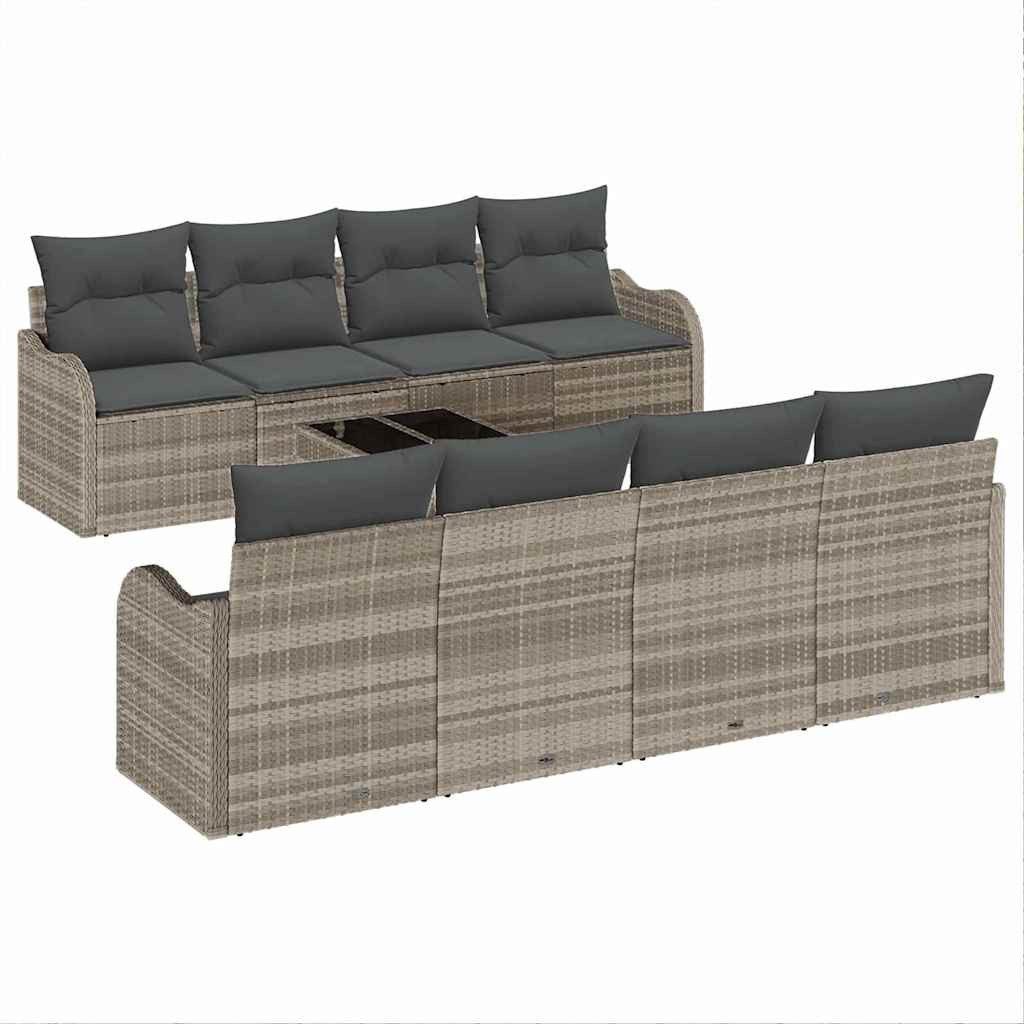 vidaXL Loungesofa Gartensofa-set Hellgrau 55 x 55 x 37 cm Poly-Rattan, 9 Teile
