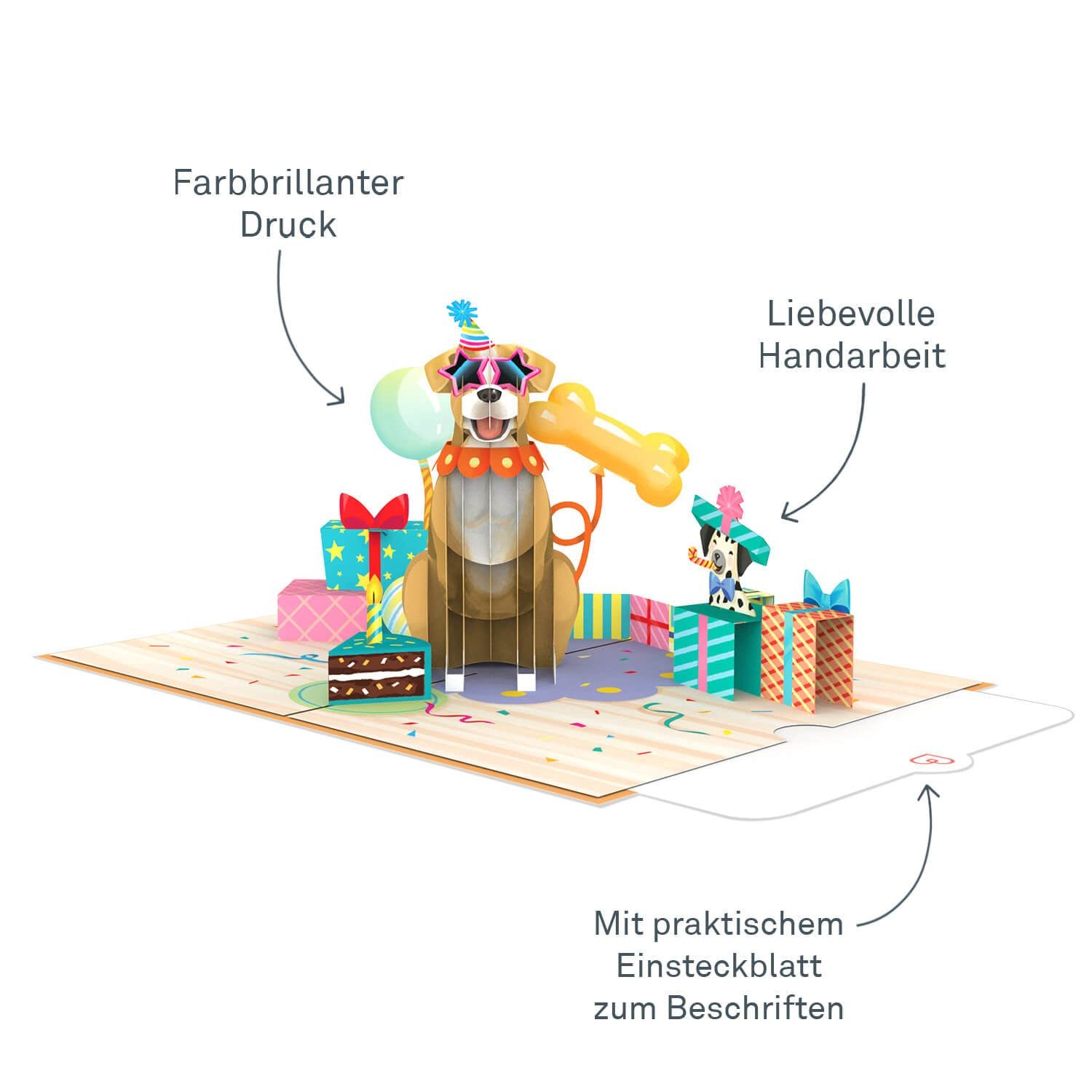 papercrush Geburtstagskarte Geburtstagshund Pop-Up Karte